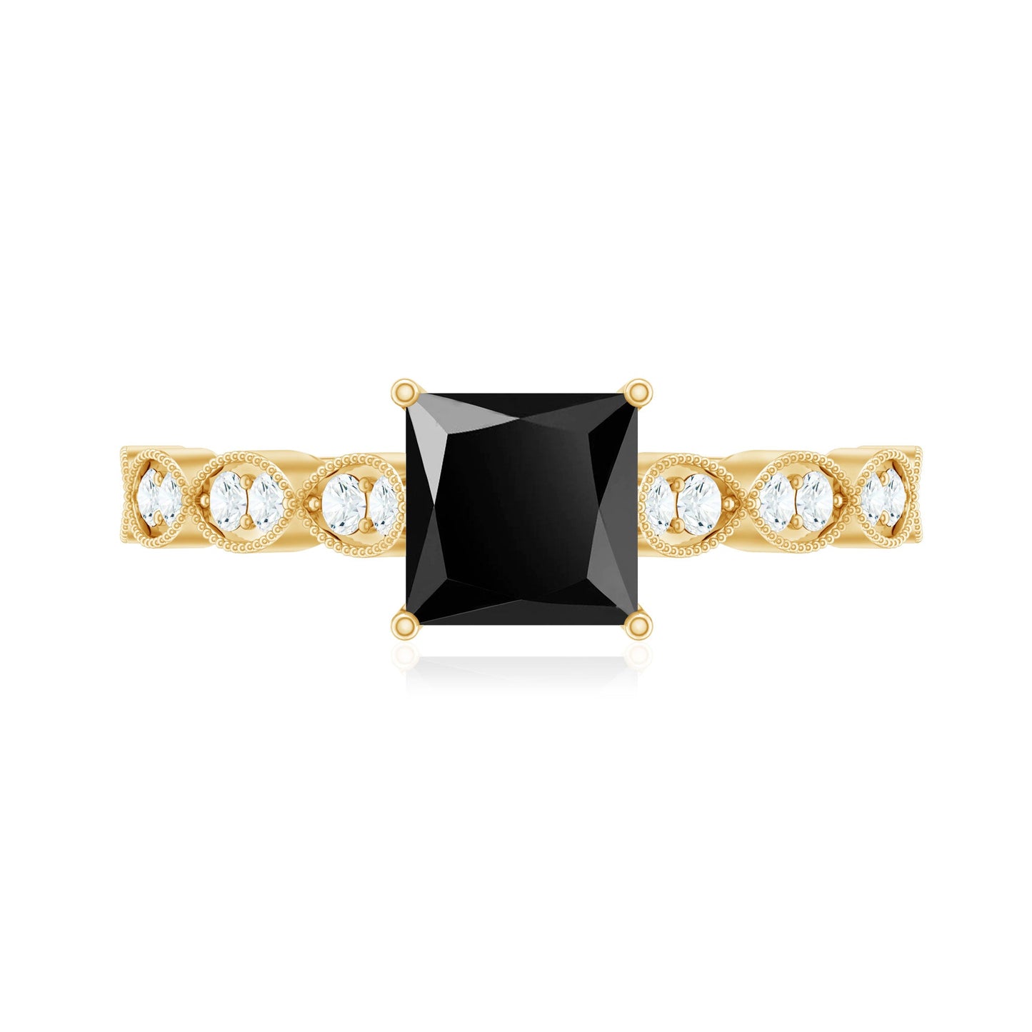 Princess Cut Black Onyx and Diamond Designer Engagement Ring
