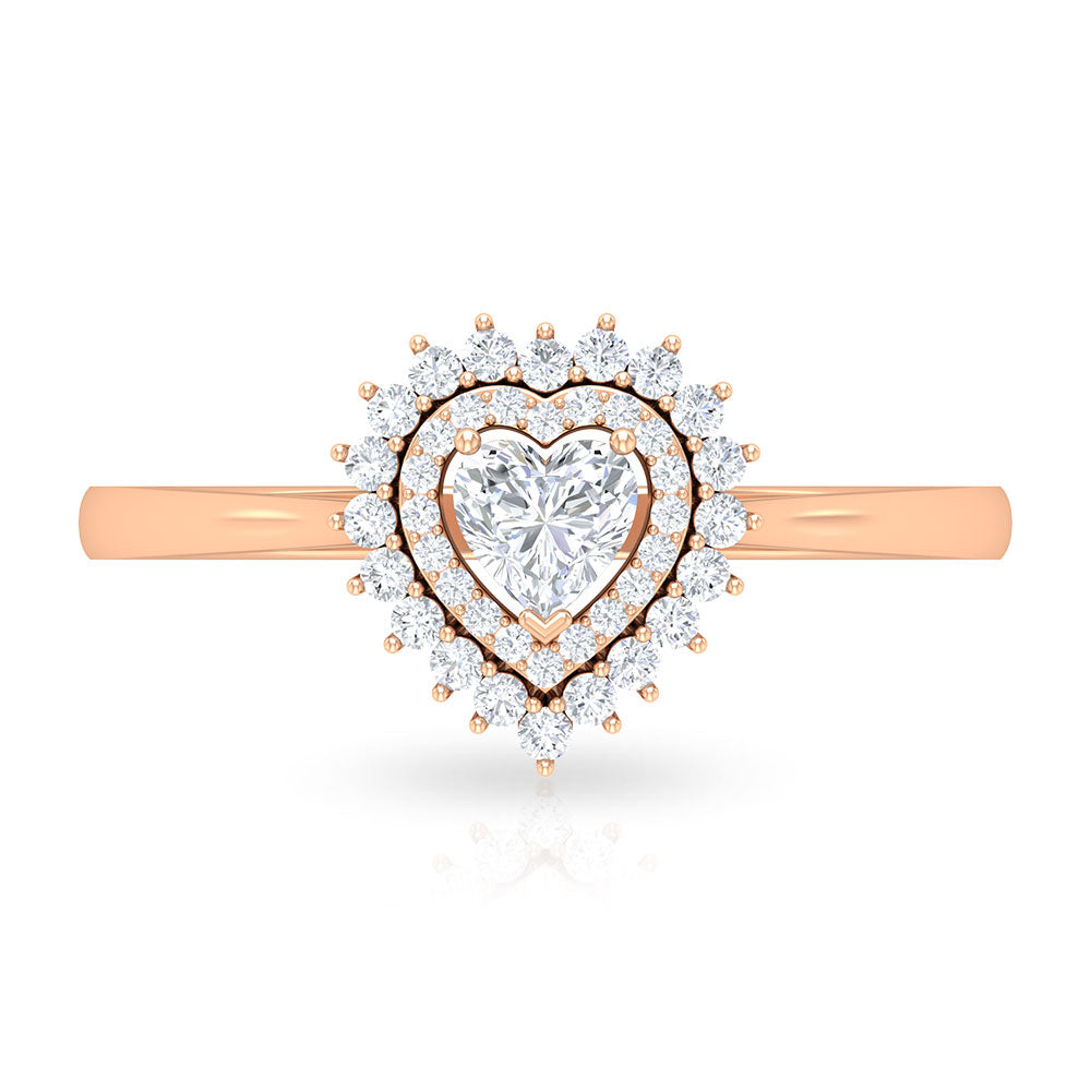 Certified Real 0.27 Carat Diamond Heart Engagement Ring with Double Halo