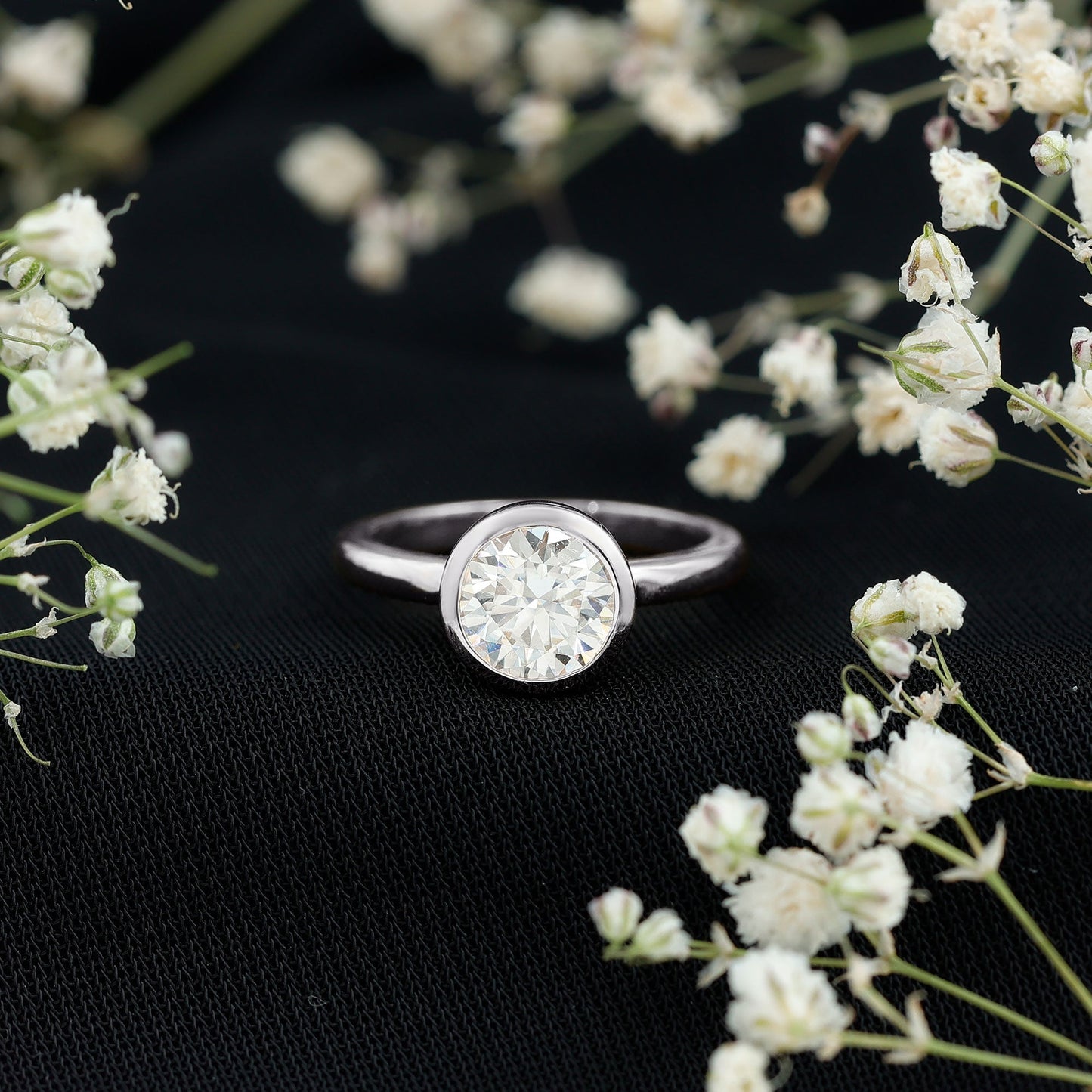 Bezel Set Moissanite Solitaire Ring For Engagement