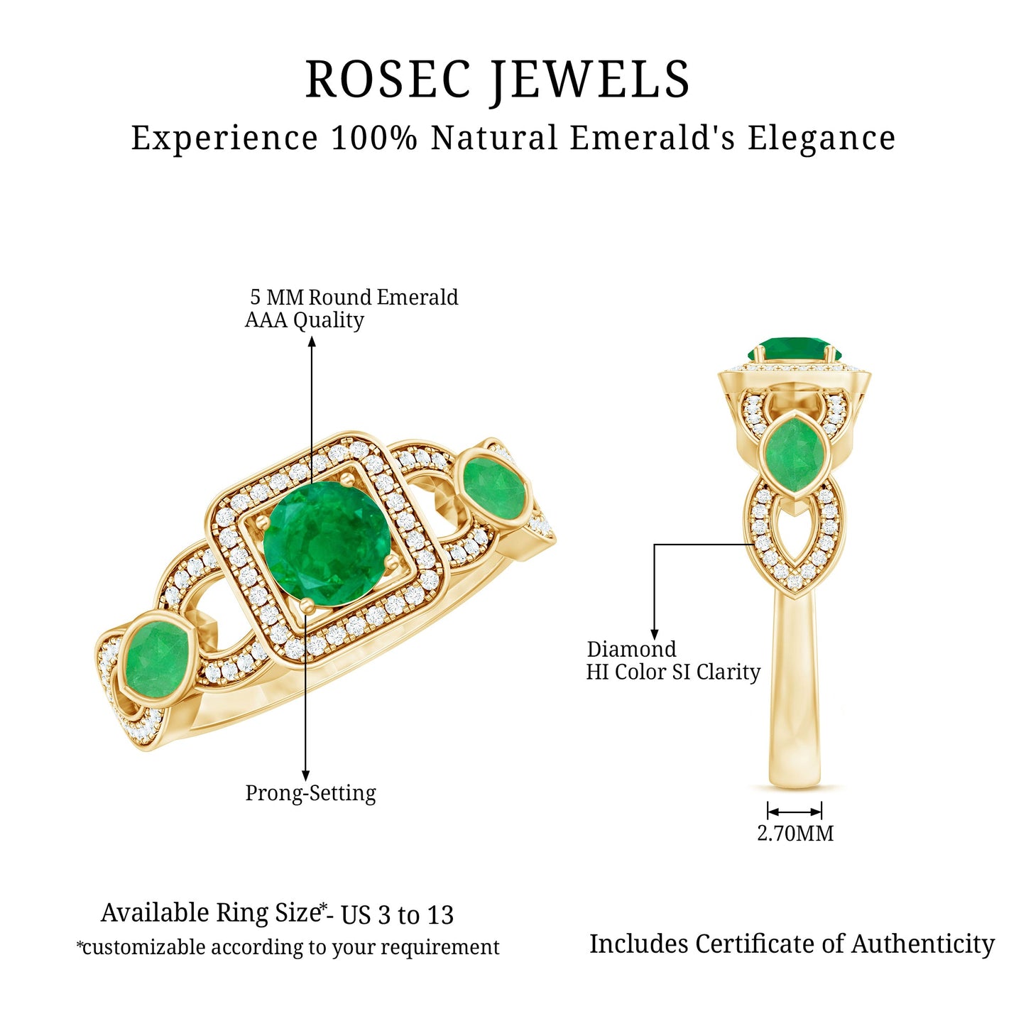 Vintage Style Emerald and Diamond Engagement Ring for Women
