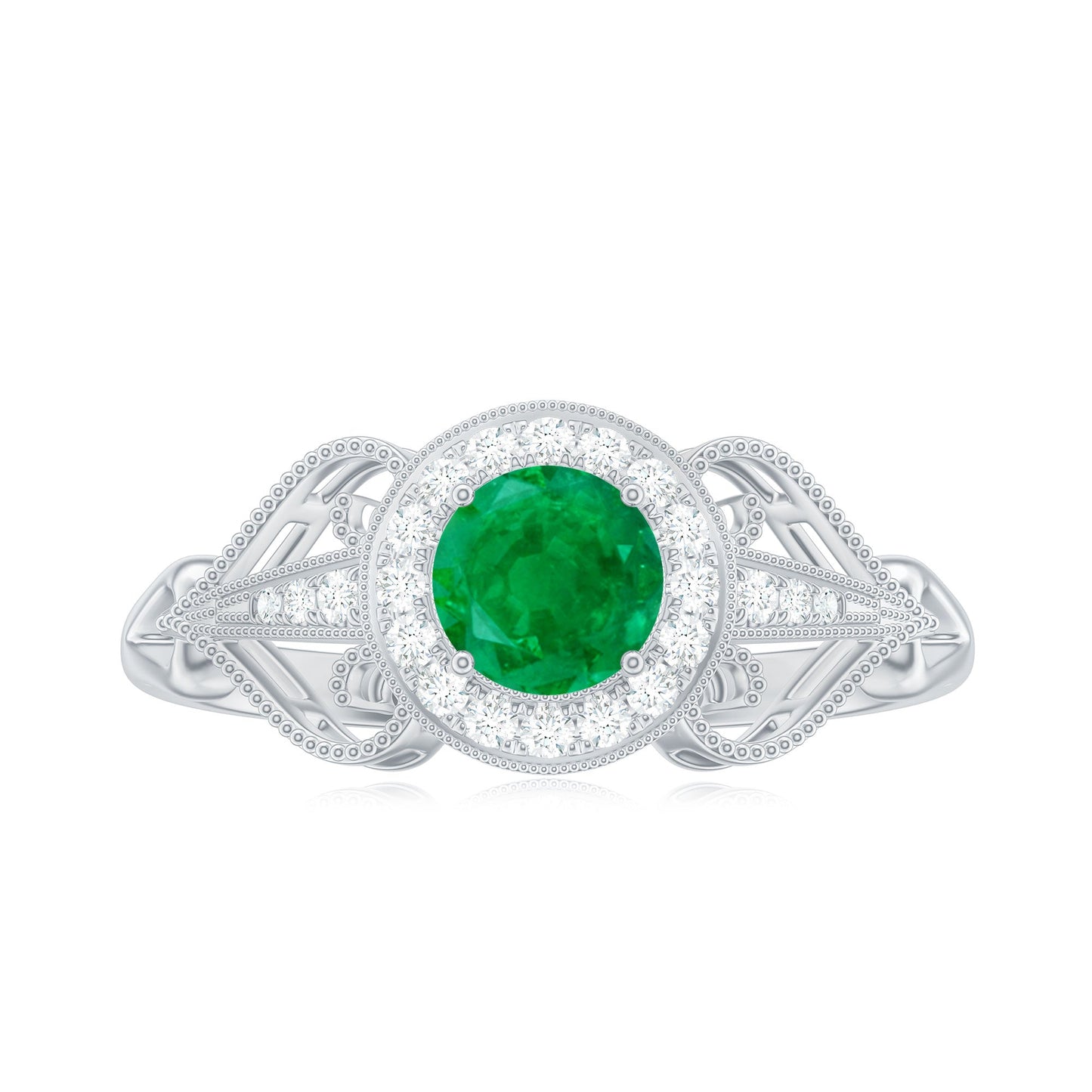AAA Quality Emerald and Diamond Vintage Inspired Engagement Ring