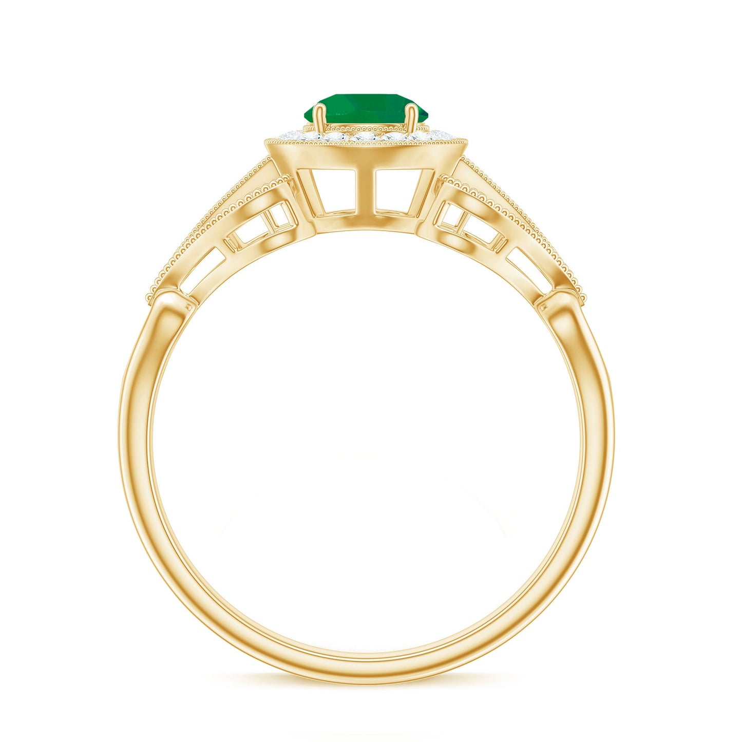 AAA Quality Emerald and Diamond Vintage Inspired Engagement Ring