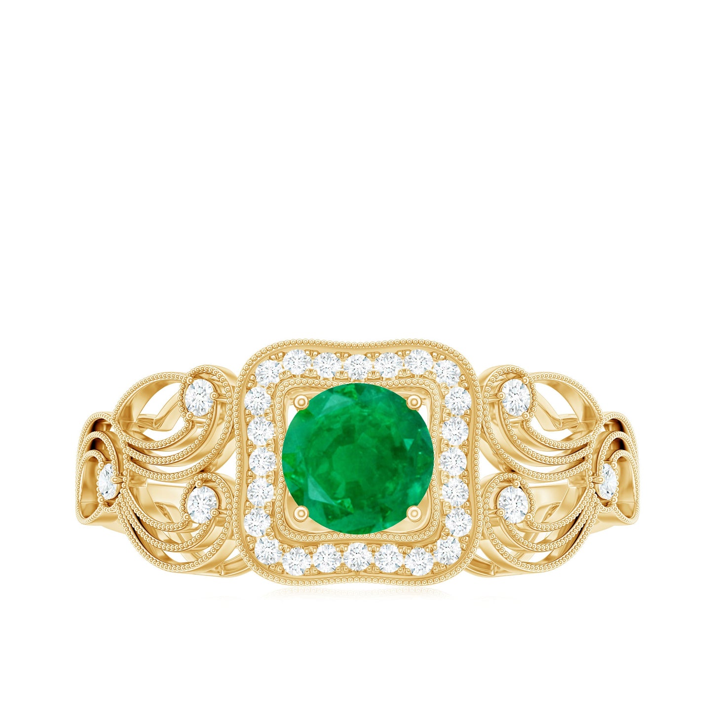 Vintage Looking Emerald Engagement Ring with Diamond Halo