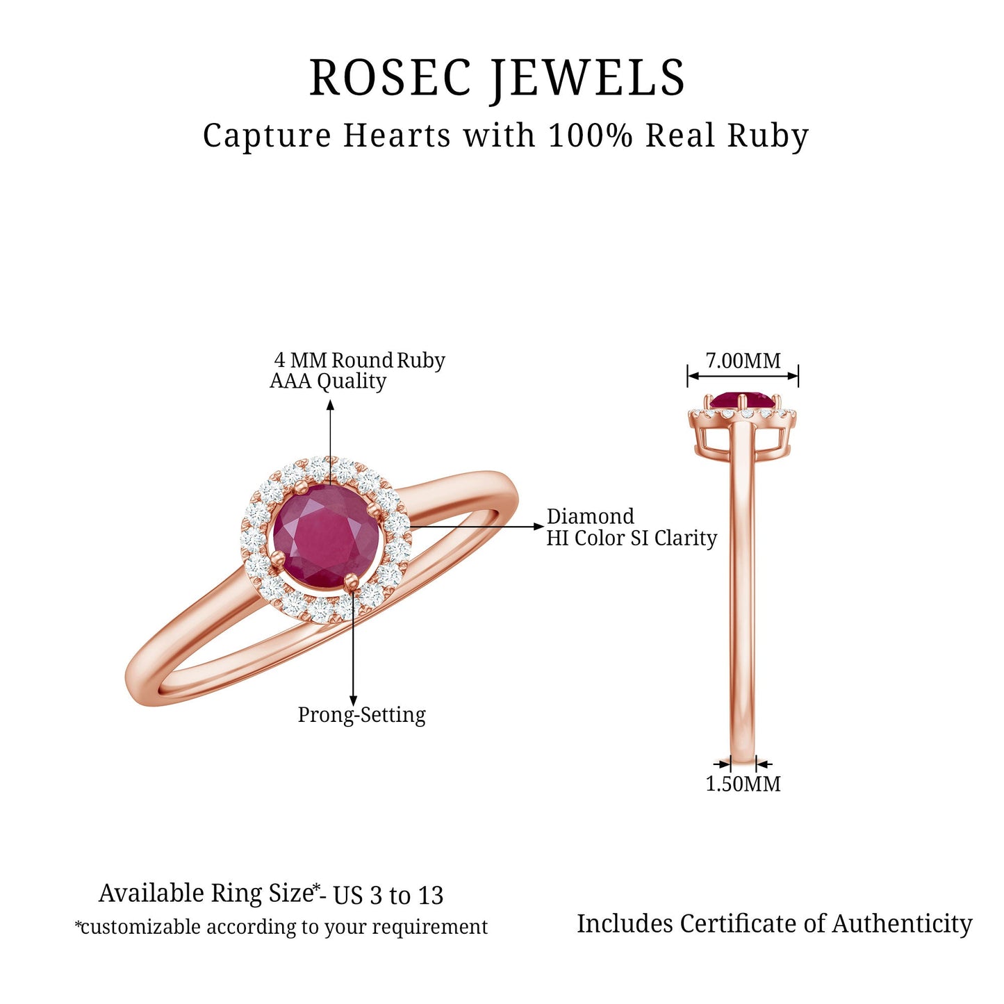 Genuine Ruby Promise Ring with Diamond Halo