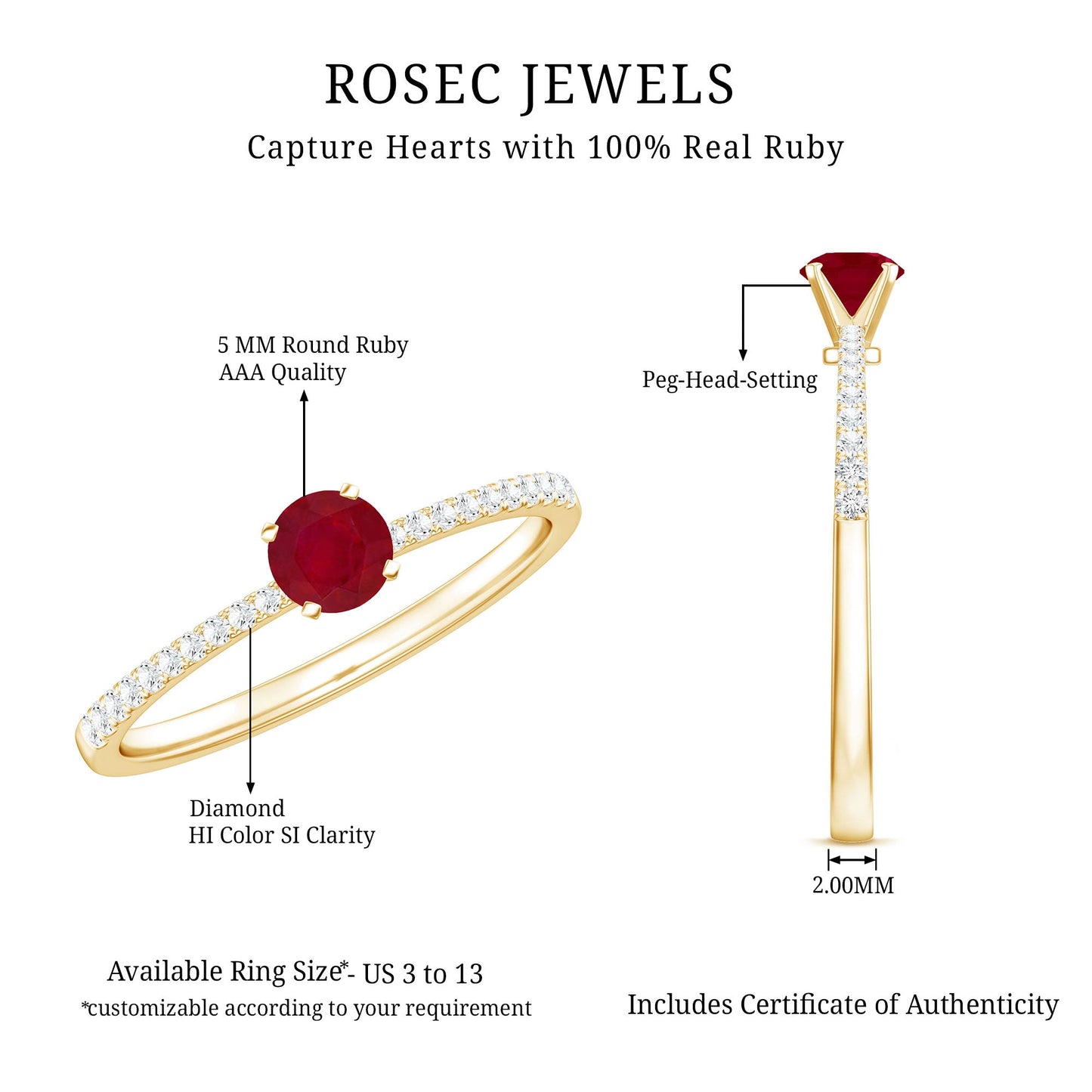 Natural 0.6 Carat Ruby Promise Ring with Diamond