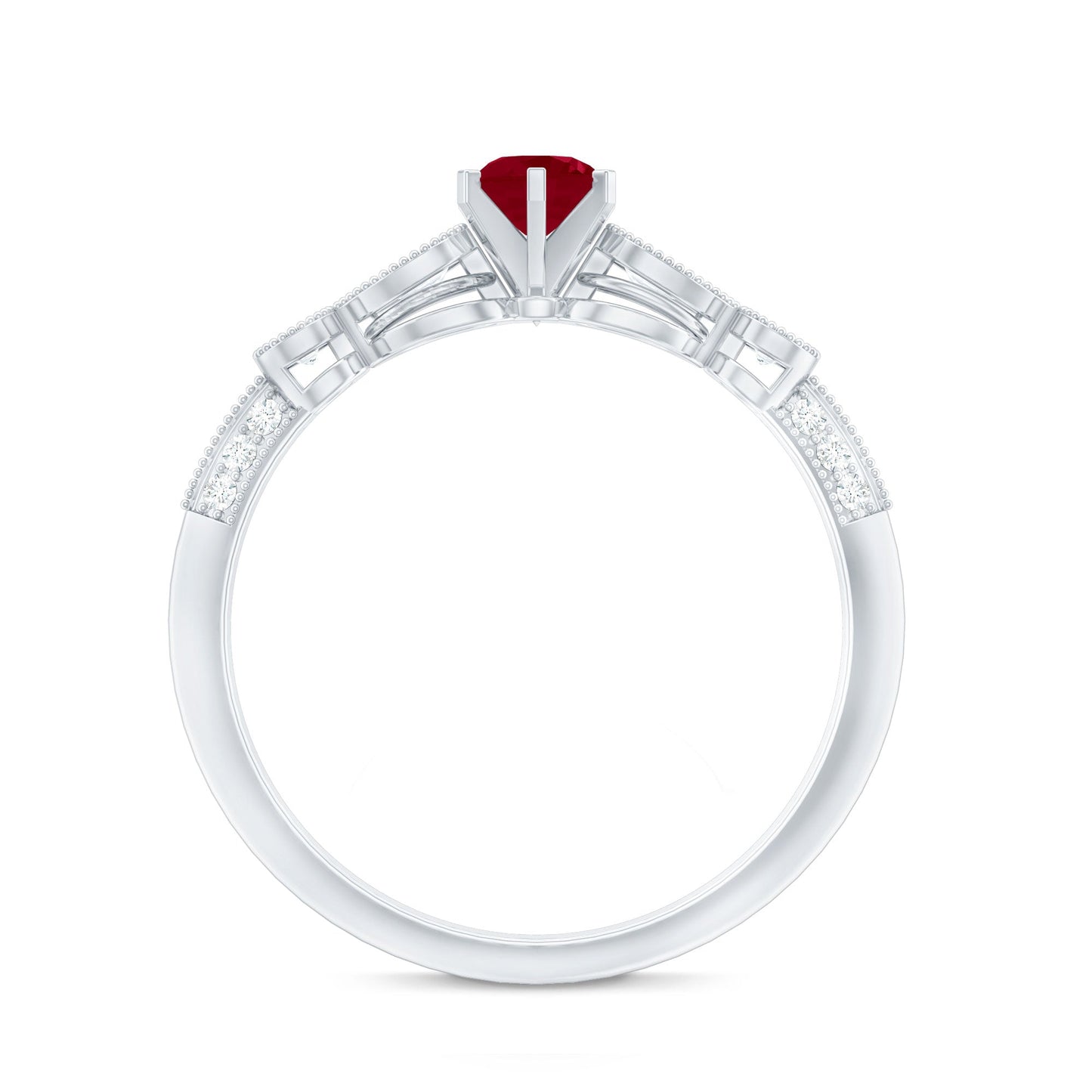 Genuine Ruby Vintage Inspired Engagement Ring with Diamond