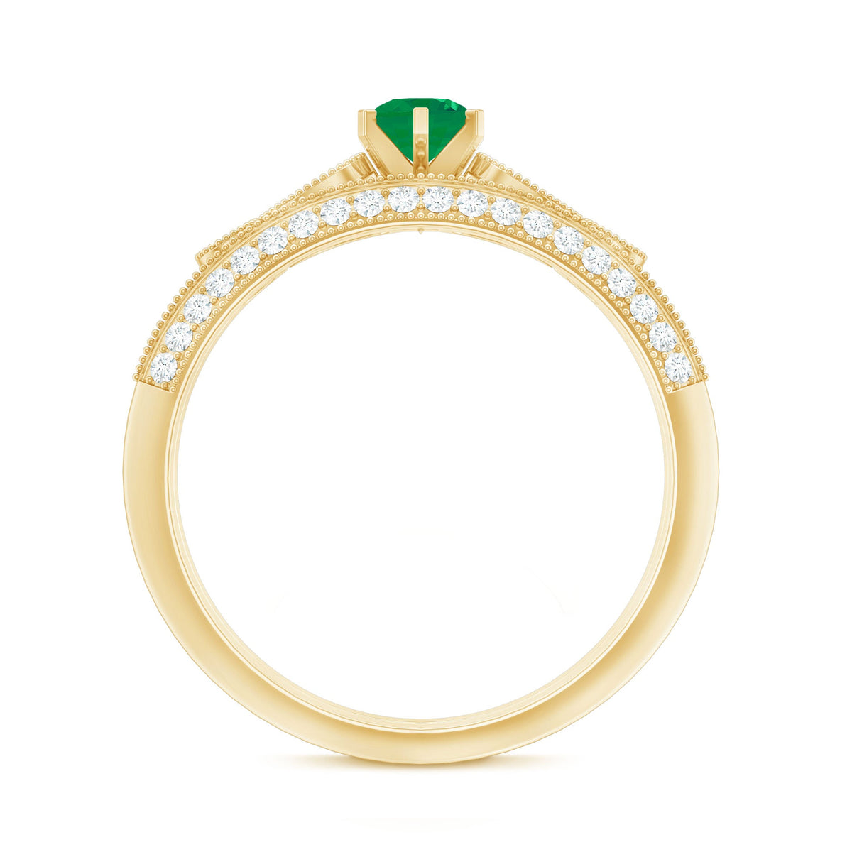 Vintage Emerald and Diamond Bridal Ring Set with Matching Wedding Band
