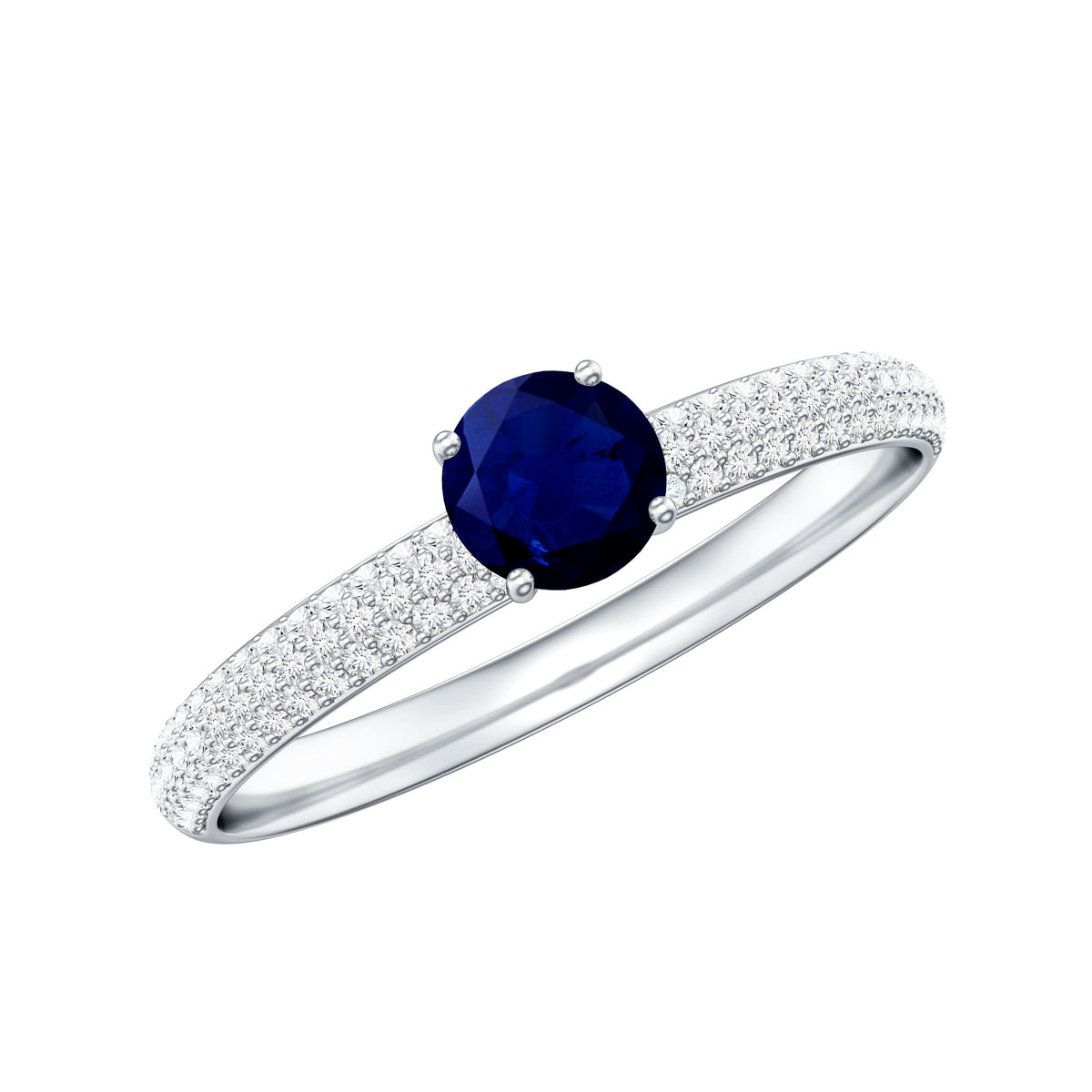 Genuine Blue Sapphire and Diamond Side Stone Engagement Ring