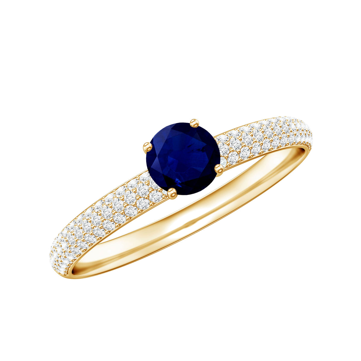 Genuine Blue Sapphire and Diamond Side Stone Engagement Ring
