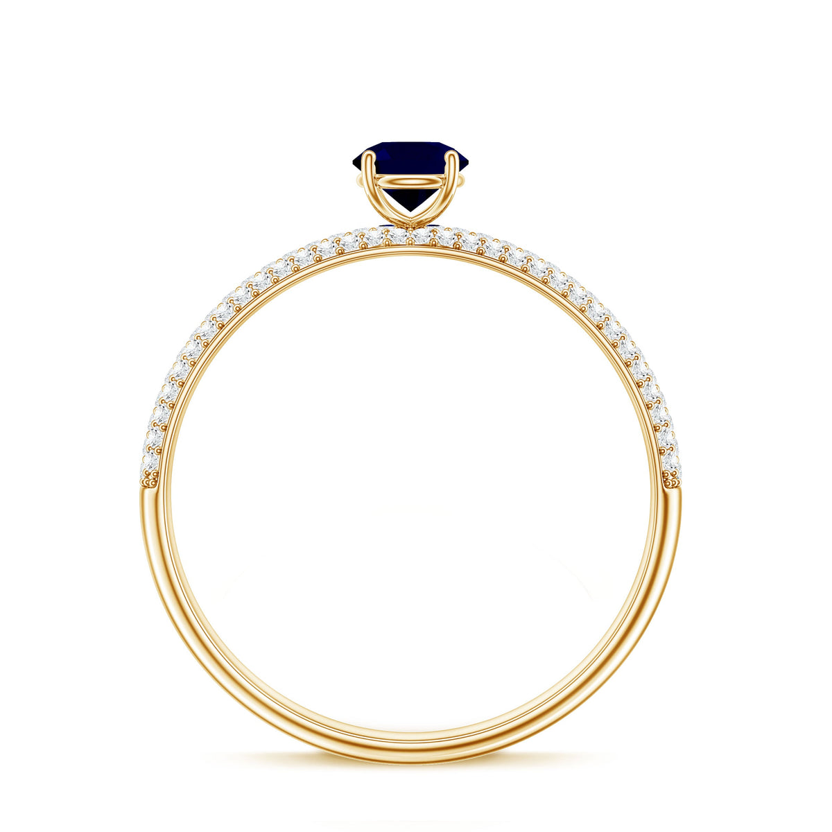 Genuine Blue Sapphire and Diamond Side Stone Engagement Ring