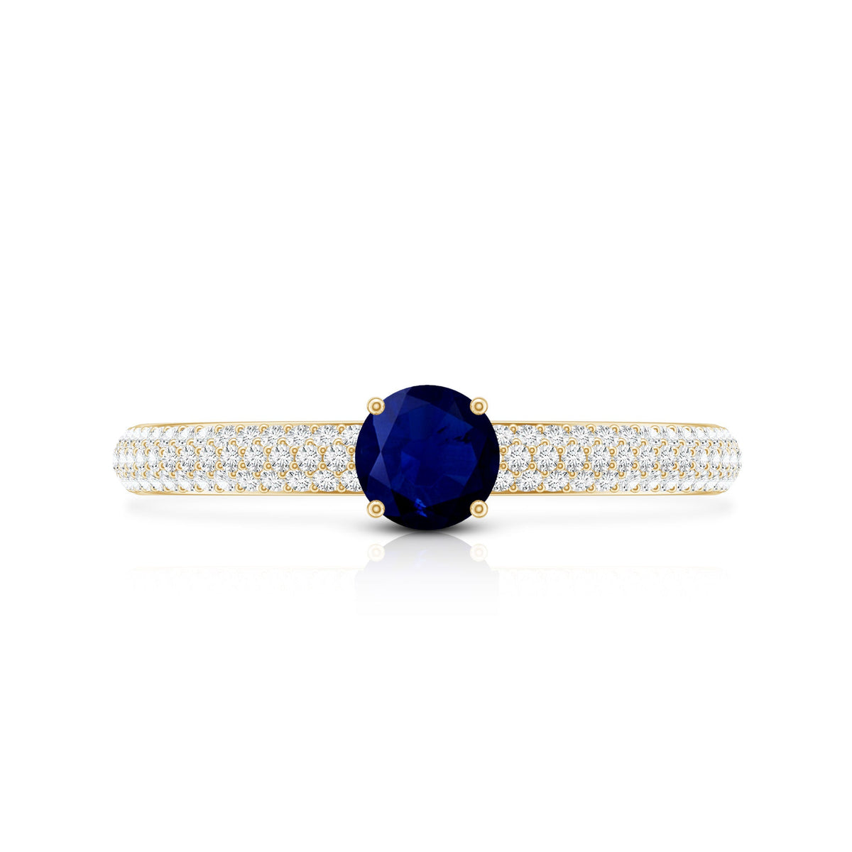 Genuine Blue Sapphire and Diamond Side Stone Engagement Ring