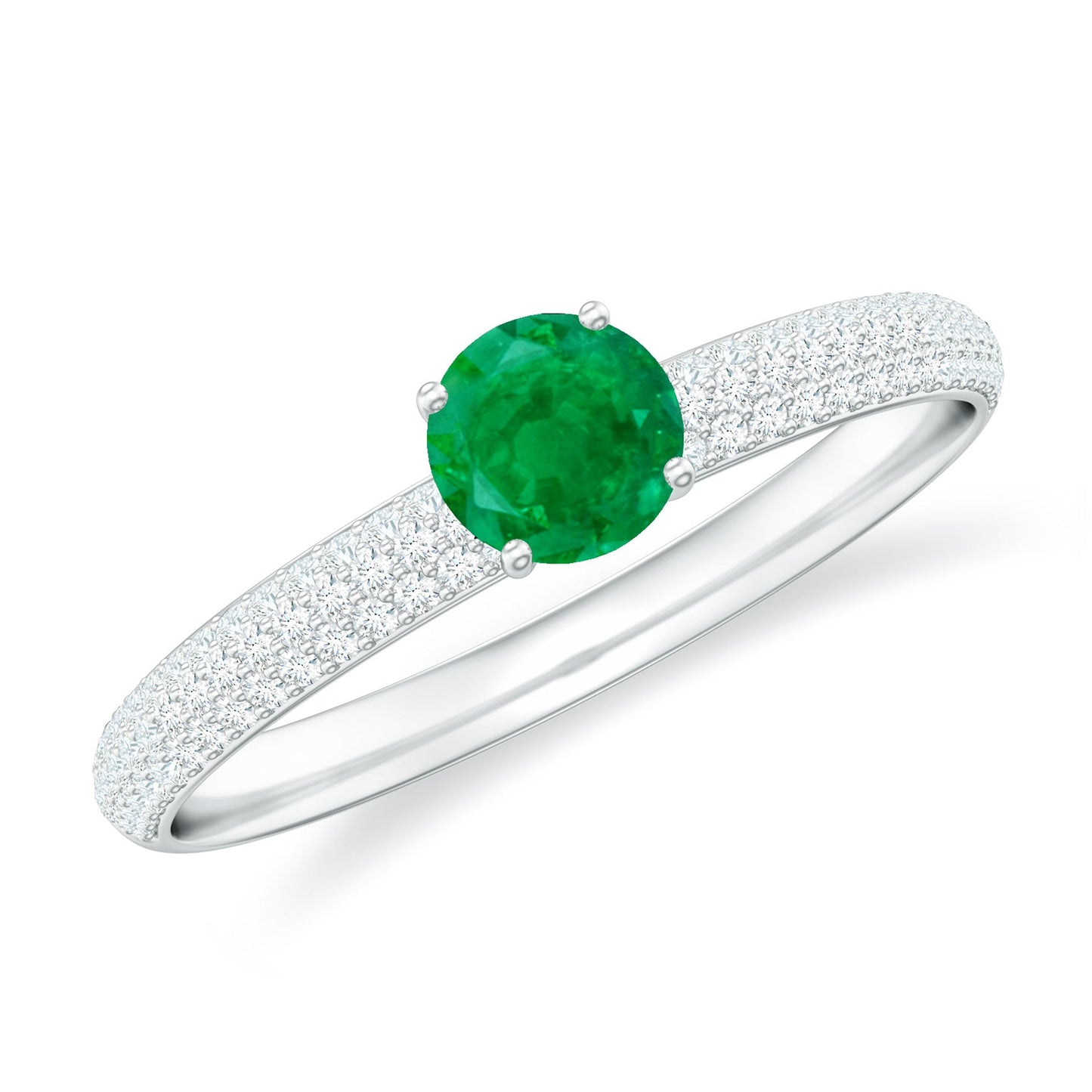 Classic Emerald Solitaire Engagement Ring with Real Diamond Side Stones