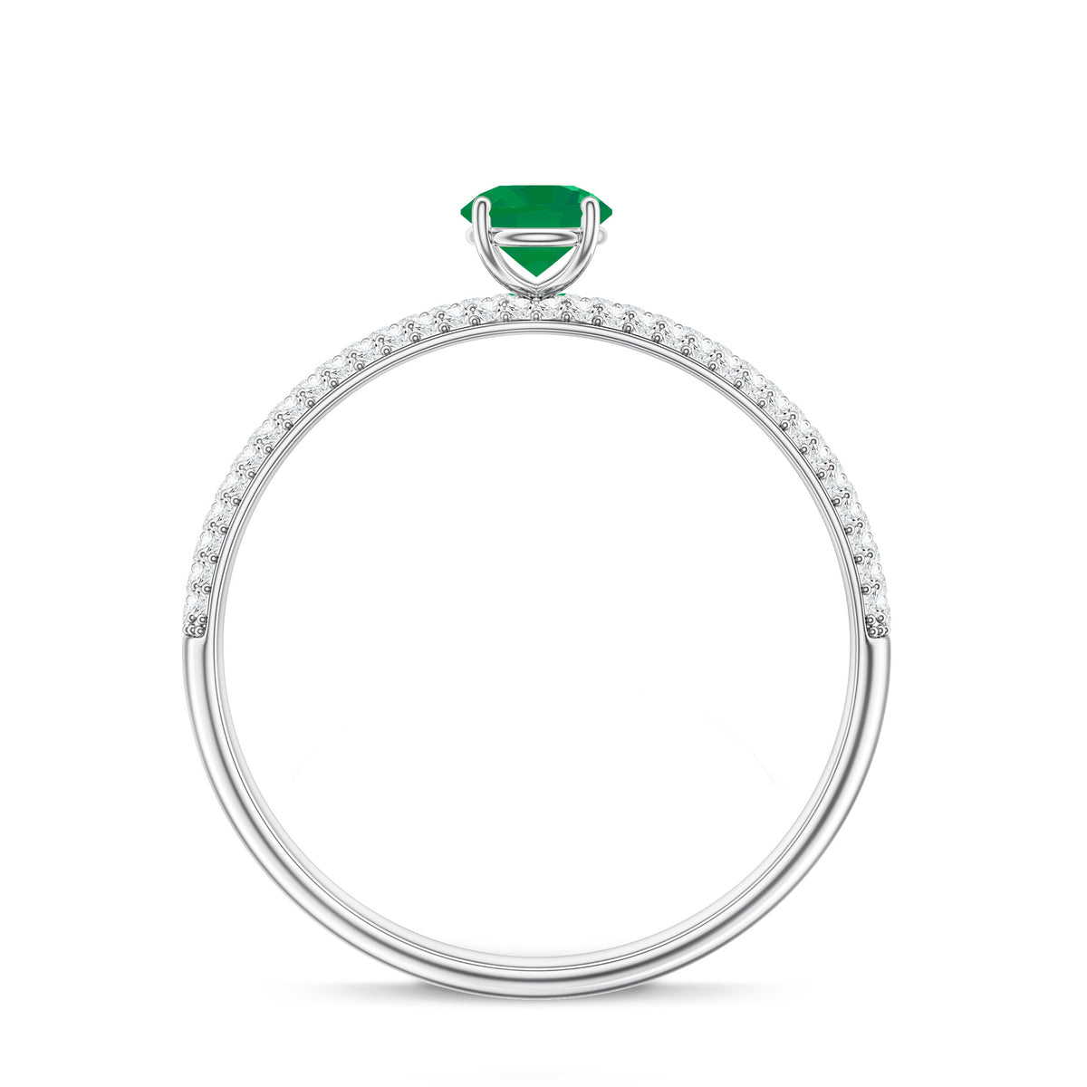 Classic Emerald Solitaire Engagement Ring with Real Diamond Side Stones
