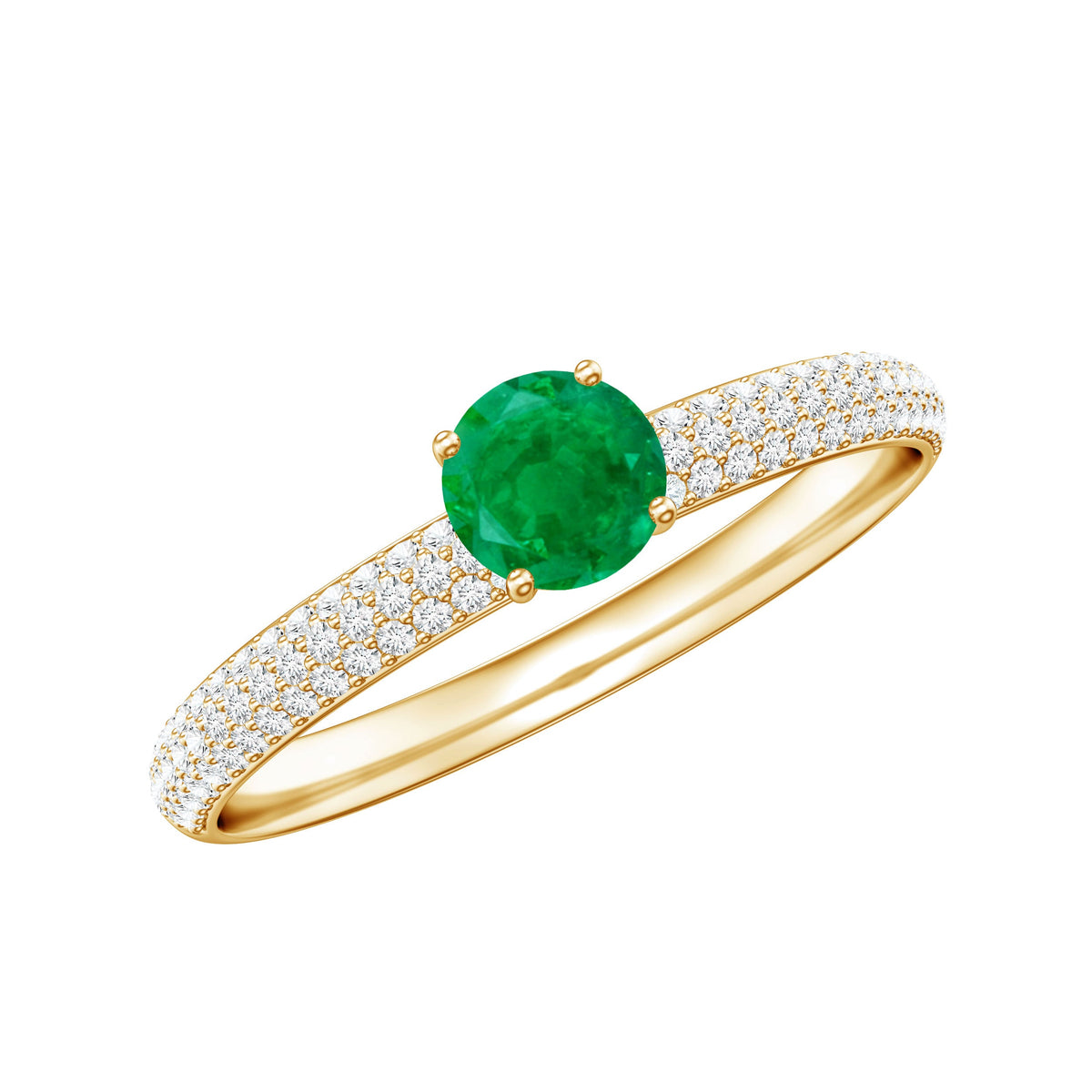 Classic Emerald Solitaire Engagement Ring with Real Diamond Side Stones