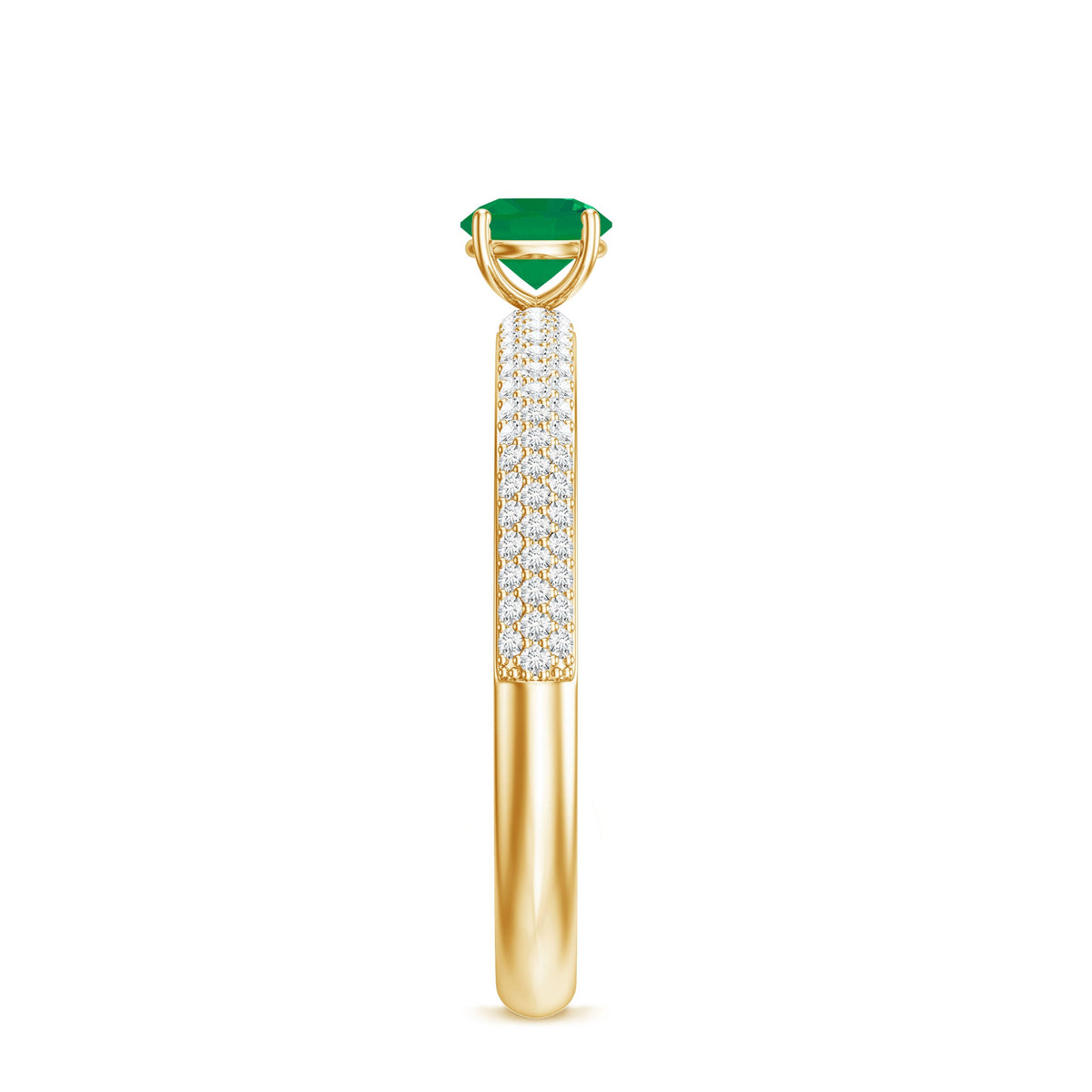 Classic Emerald Solitaire Engagement Ring with Real Diamond Side Stones