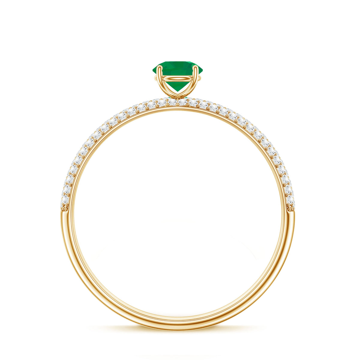 Classic Emerald Solitaire Engagement Ring with Real Diamond Side Stones