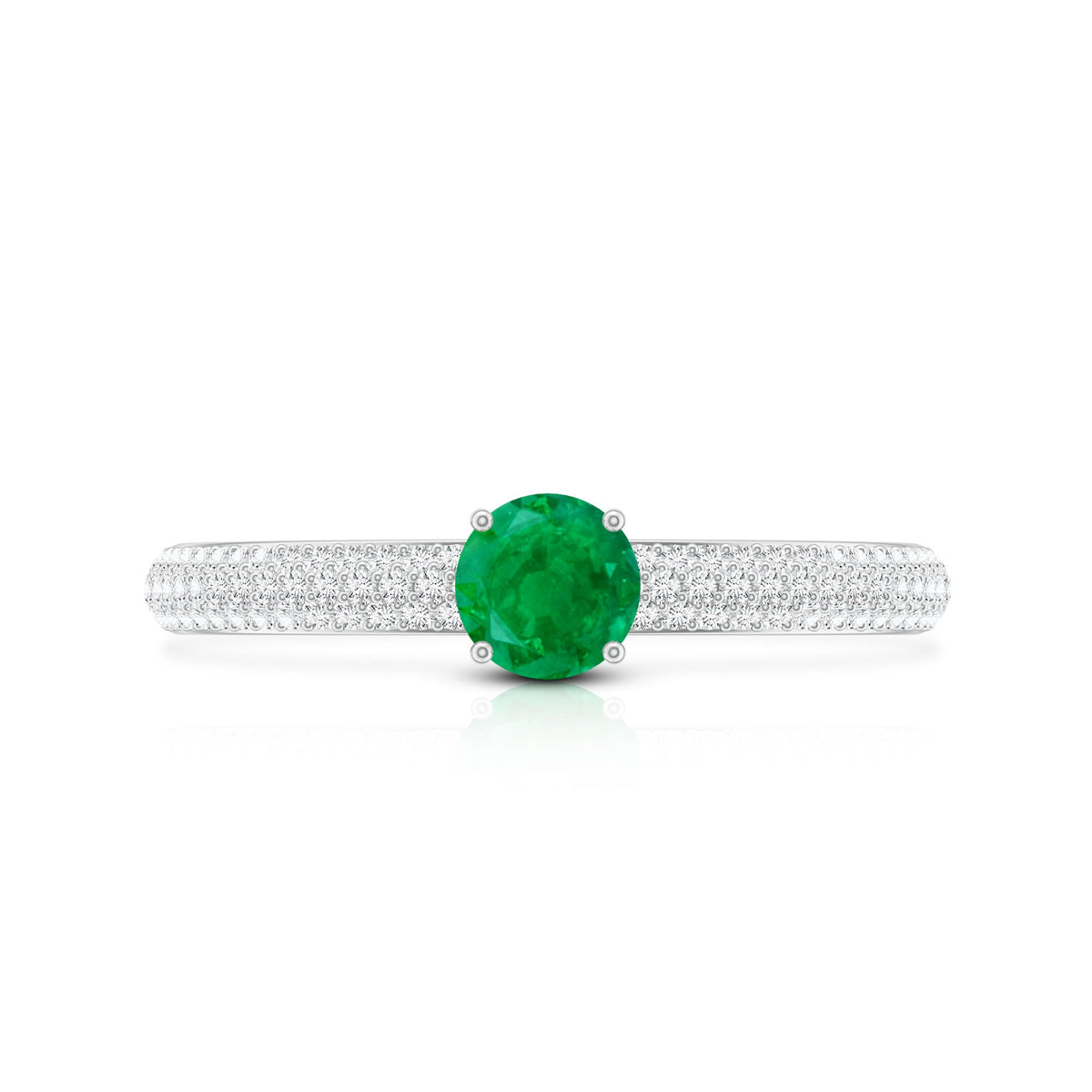 Classic Emerald Solitaire Engagement Ring with Real Diamond Side Stones
