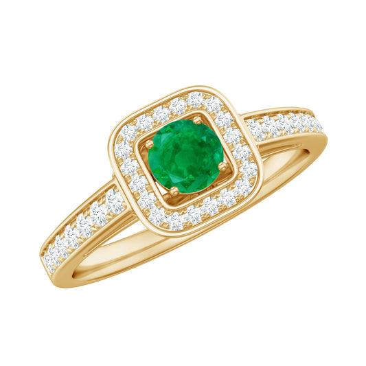 Real Half Carat Emerald Engagement Ring with Diamond Halo
