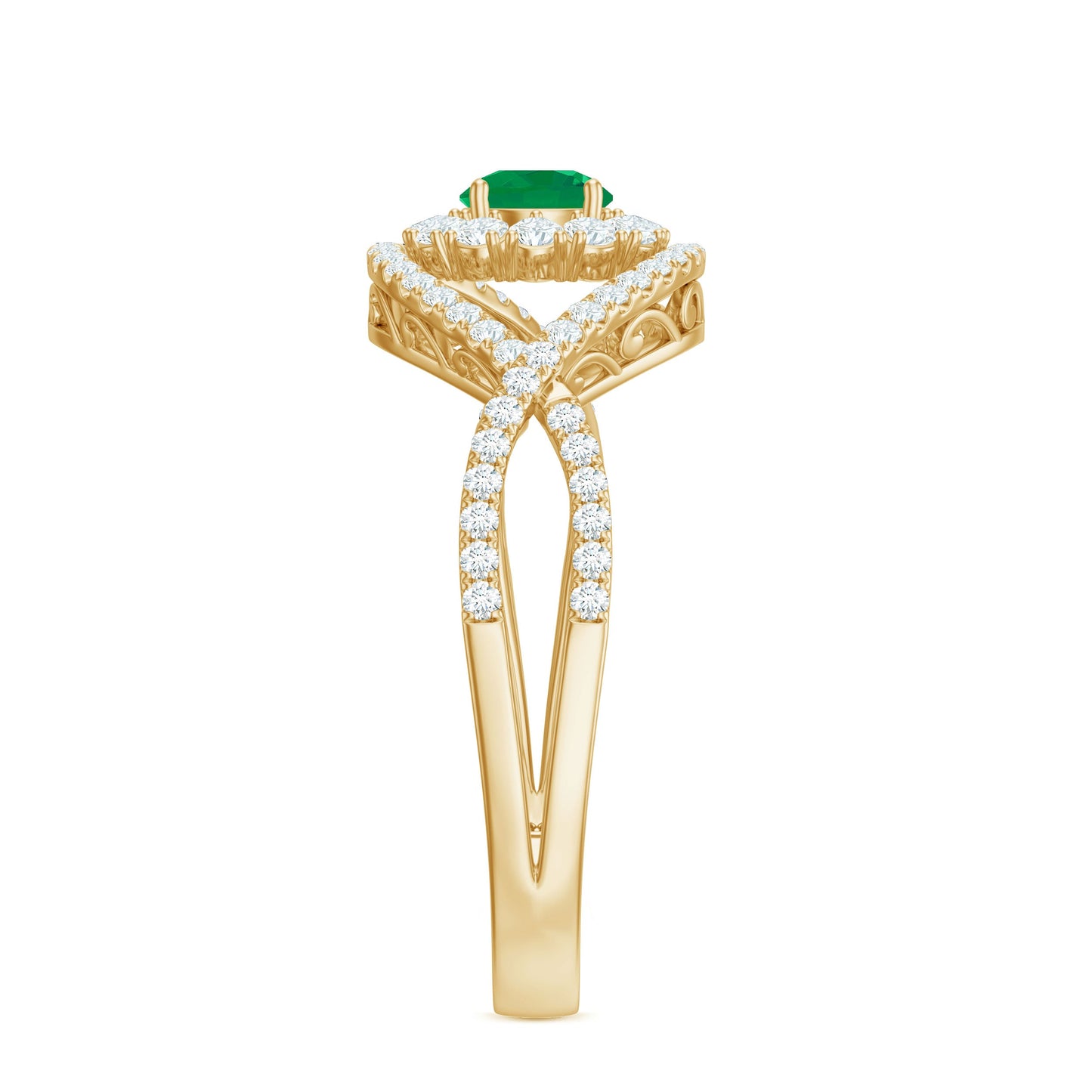 Natural Emerald Engagement Ring with Diamond Crossover Shank
