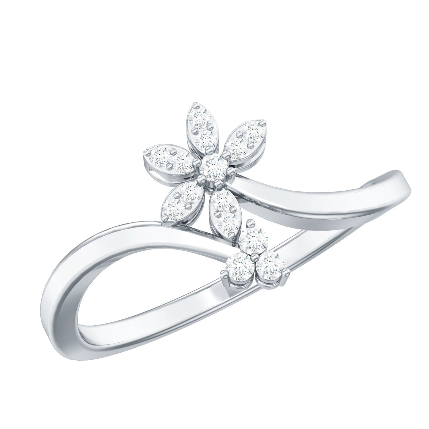 Diamond Floral Ring with Curved Shank