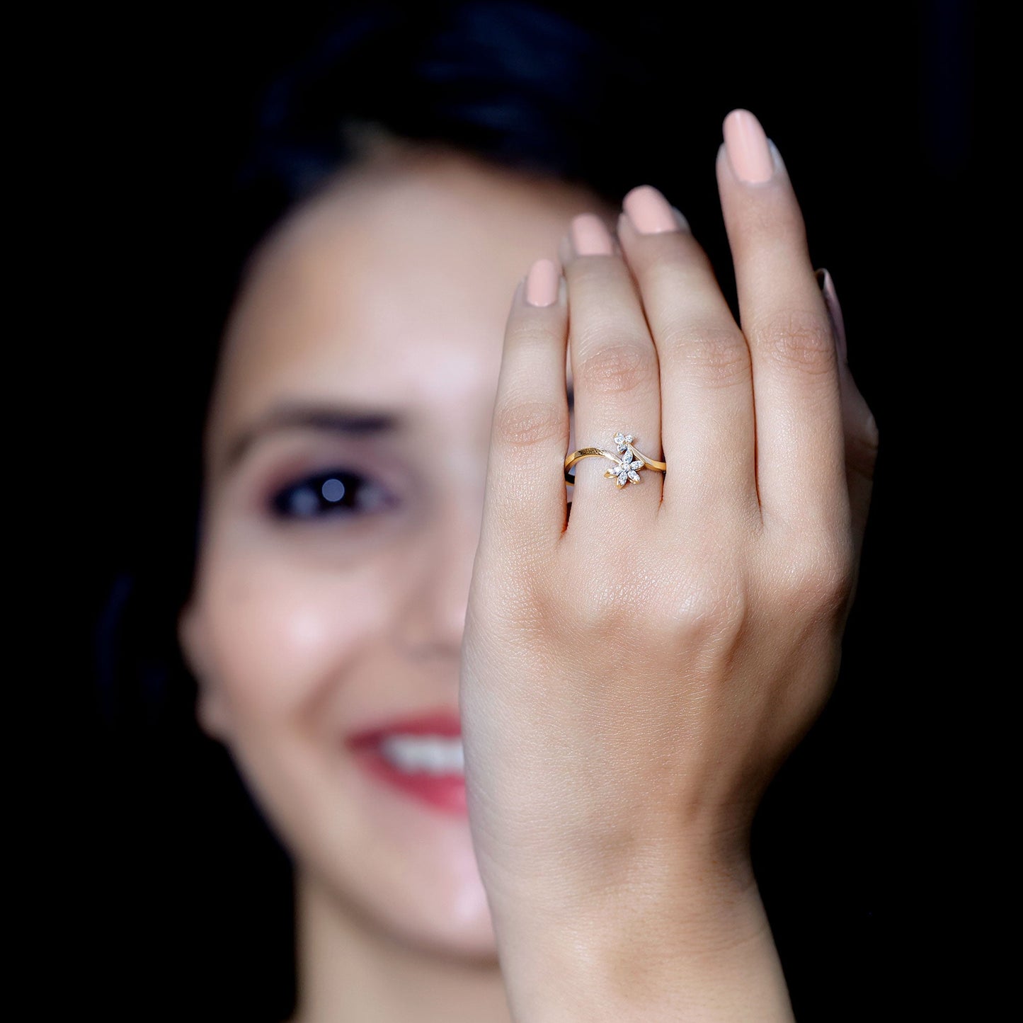 Diamond Floral Ring with Curved Shank