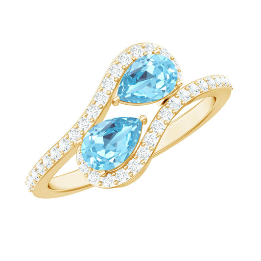 Genuine Aquamarine Two Stone Engagement Ring with Diamond