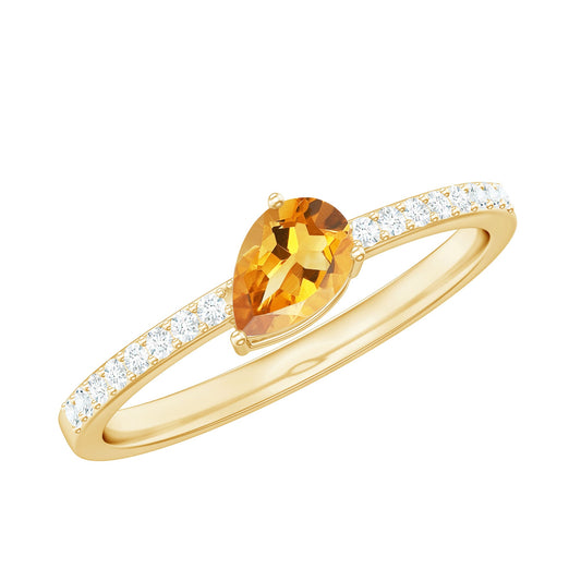 Natural Pear Shape Citrine Engagement Ring with Diamond