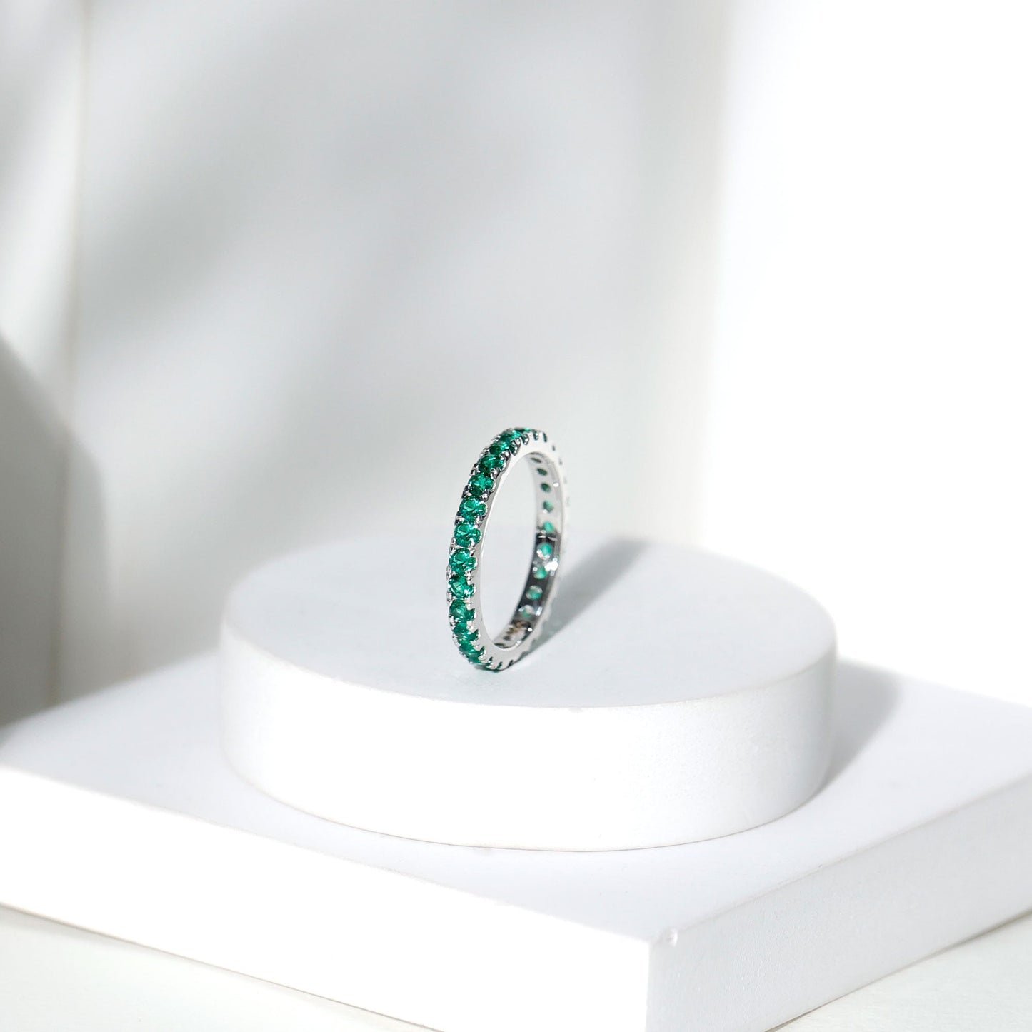 Certified Lab Grown Emerald Stackable Eternity Ring for Women