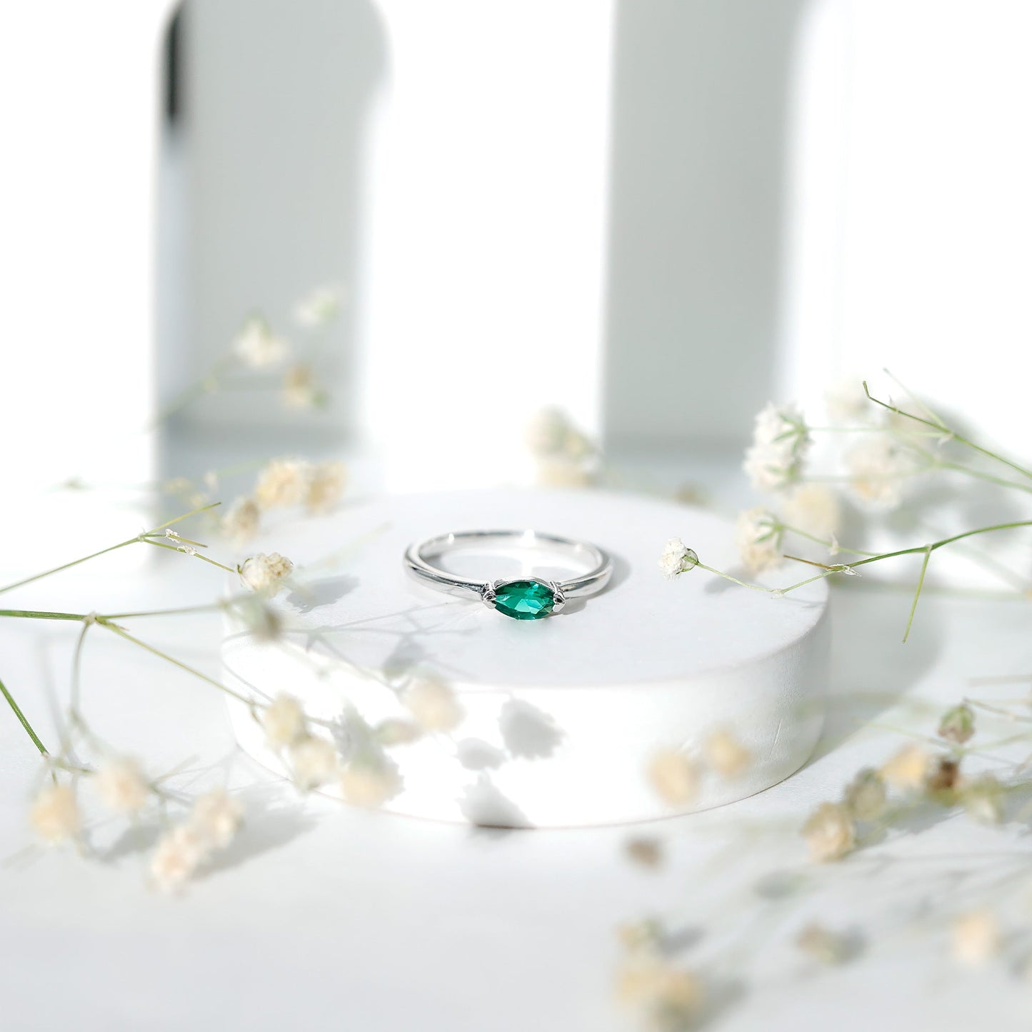 4X8 MM Marquise Lab Grown Emerald East West Promise Ring