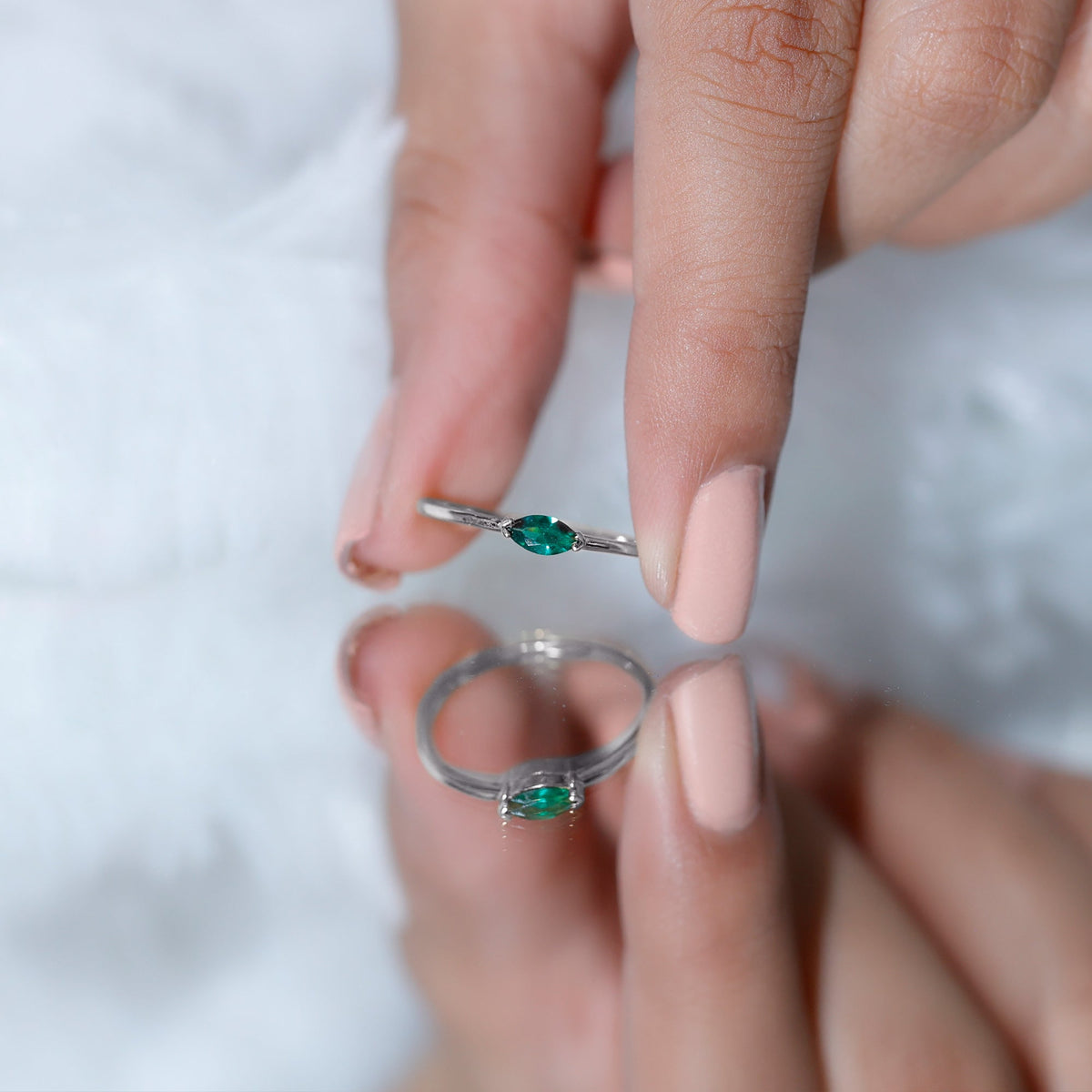 4X8 MM Marquise Lab Grown Emerald East West Promise Ring