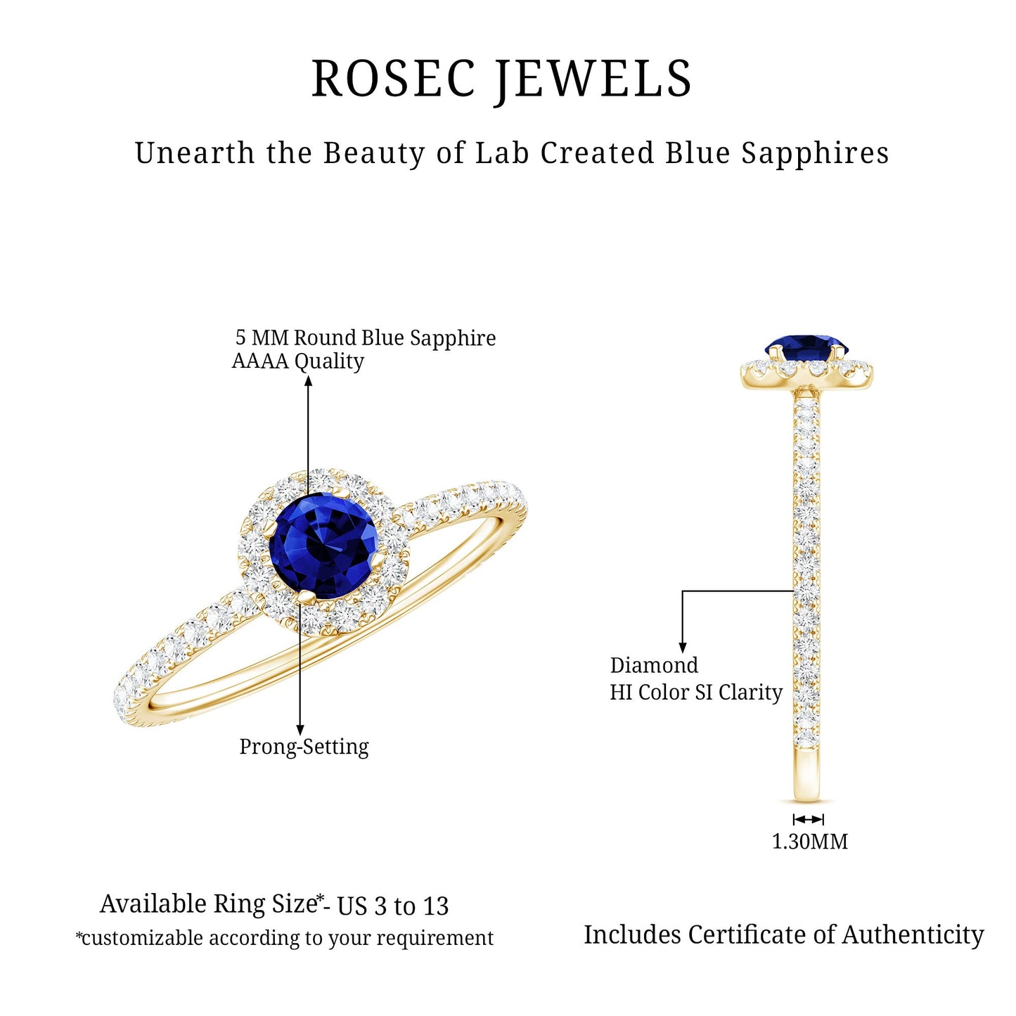 Lab Grown Blue Sapphire and Diamond Minimal Engagement Ring
