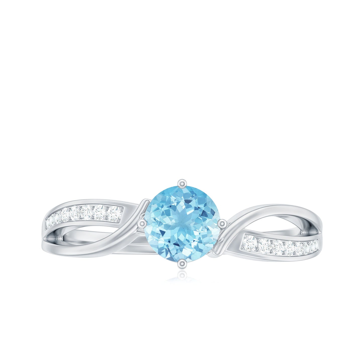 Real 0.8 Ct Aquamarine and Diamond Infinity Engagement Ring