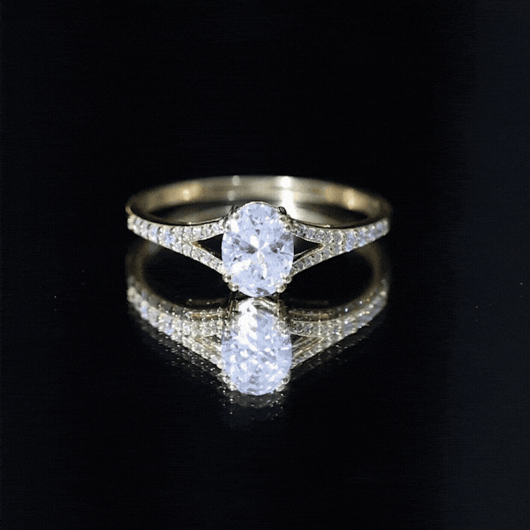 Certified Moissanite Oblong Engagement Ring with Split Shank