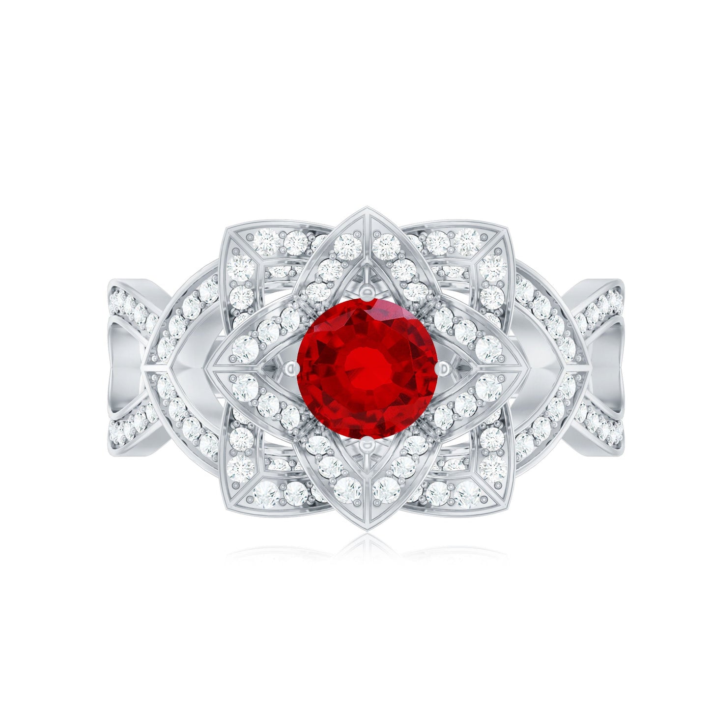 0.6 Carat Lab Created Ruby Vintage Flower Engagement Ring