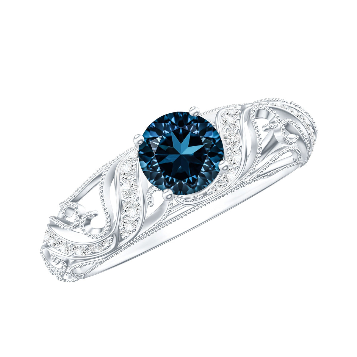 Vintage London Blue Topaz and Diamond Engagement Ring