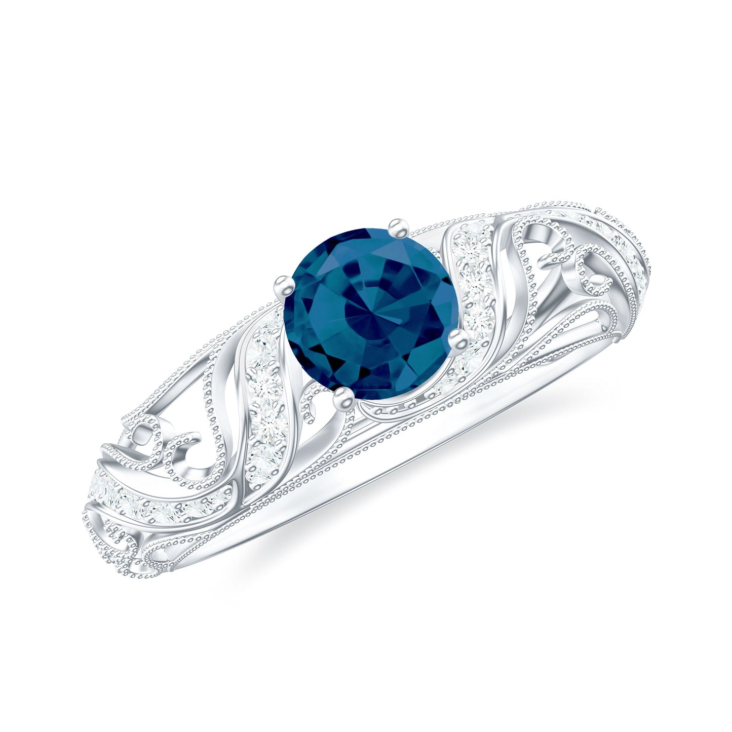 Vintage London Blue Topaz and Diamond Engagement Ring