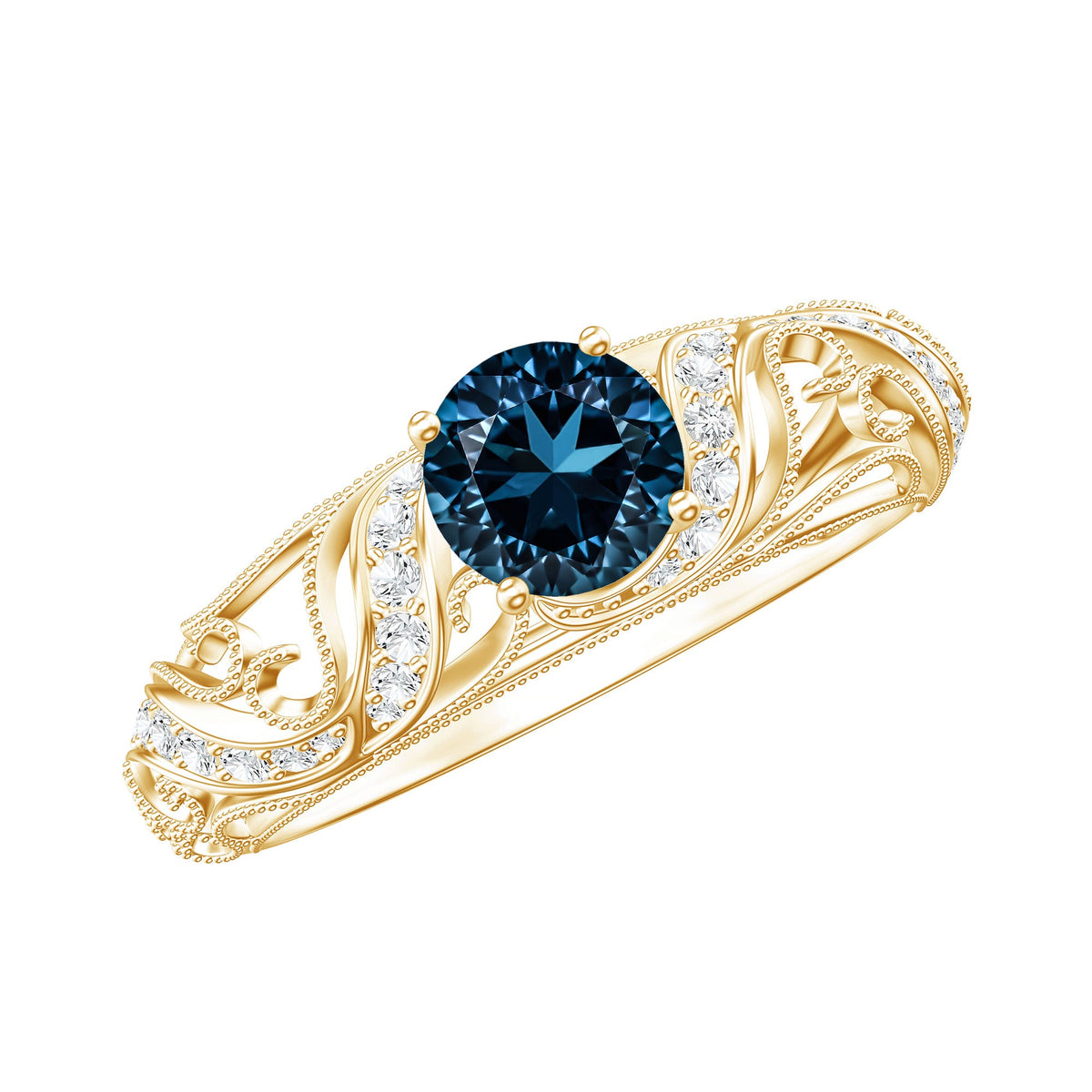 Vintage London Blue Topaz and Diamond Engagement Ring