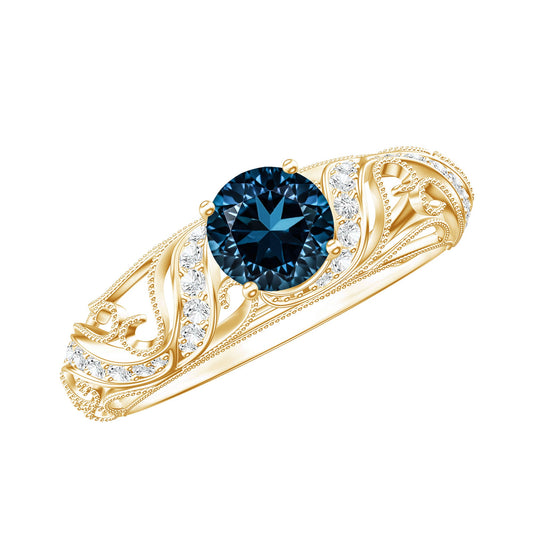 Vintage London Blue Topaz and Diamond Engagement Ring