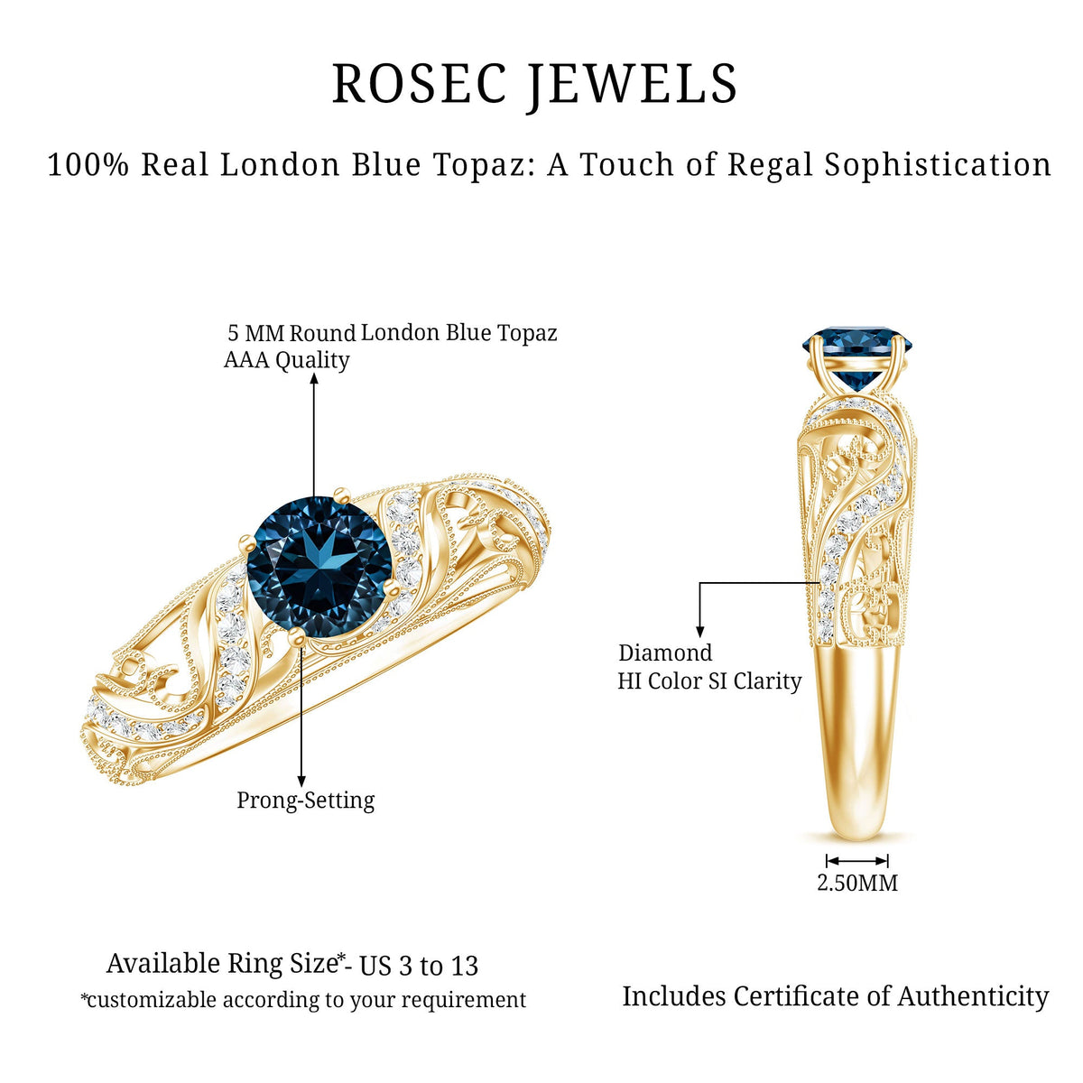 Vintage London Blue Topaz and Diamond Engagement Ring