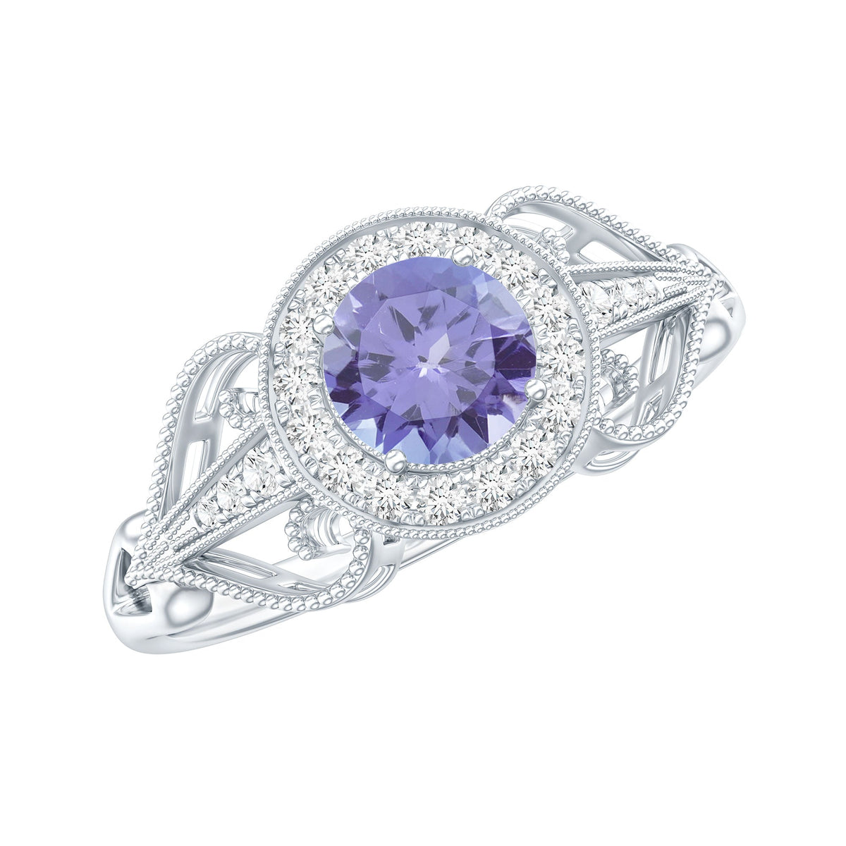Natural Tanzanite Retro Engagement Ring with Diamond