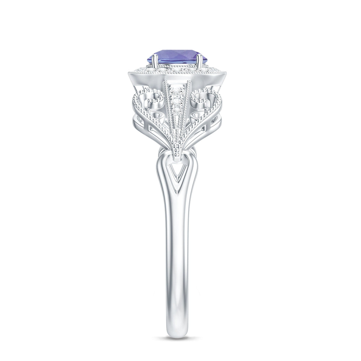 Natural Tanzanite Retro Engagement Ring with Diamond
