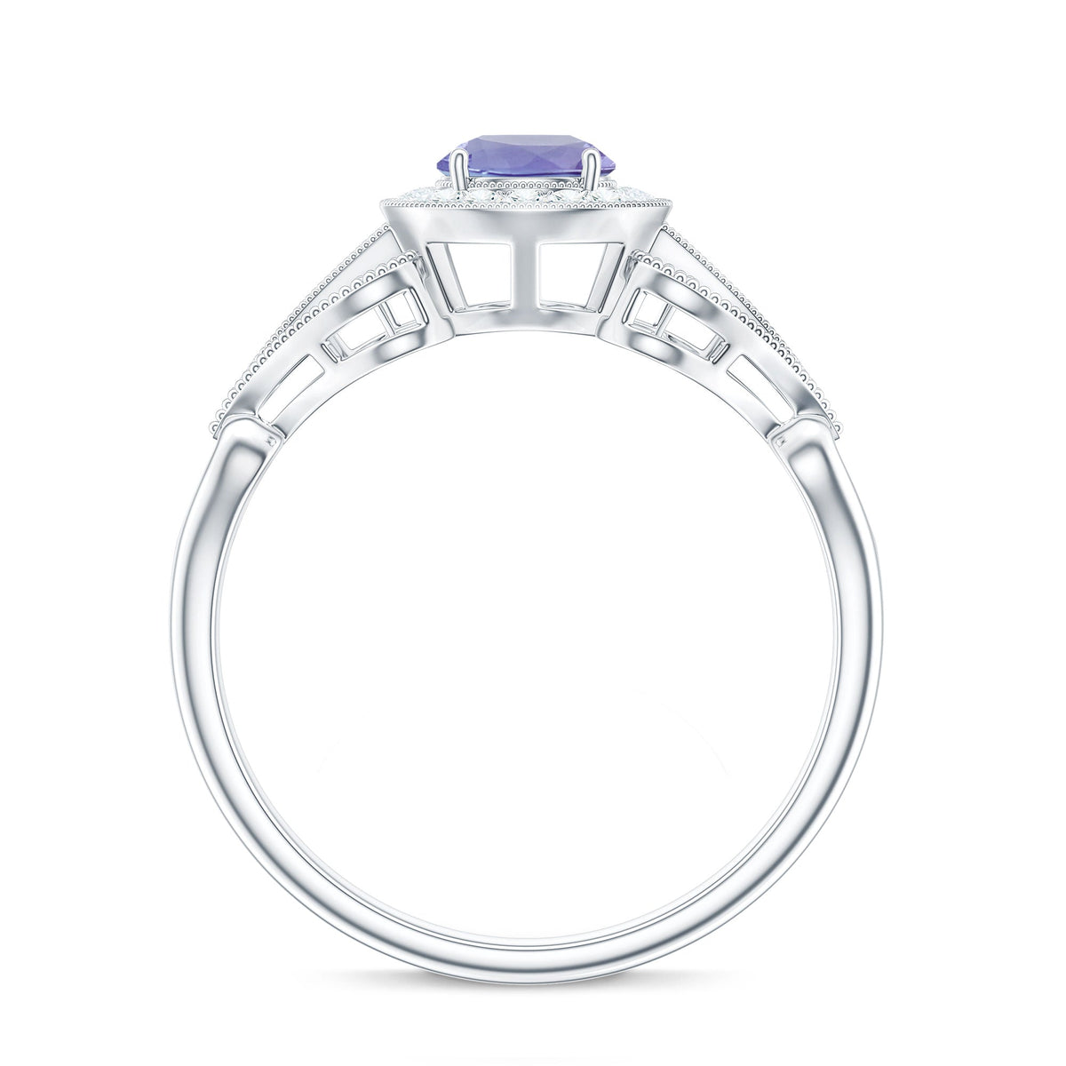 Natural Tanzanite Retro Engagement Ring with Diamond