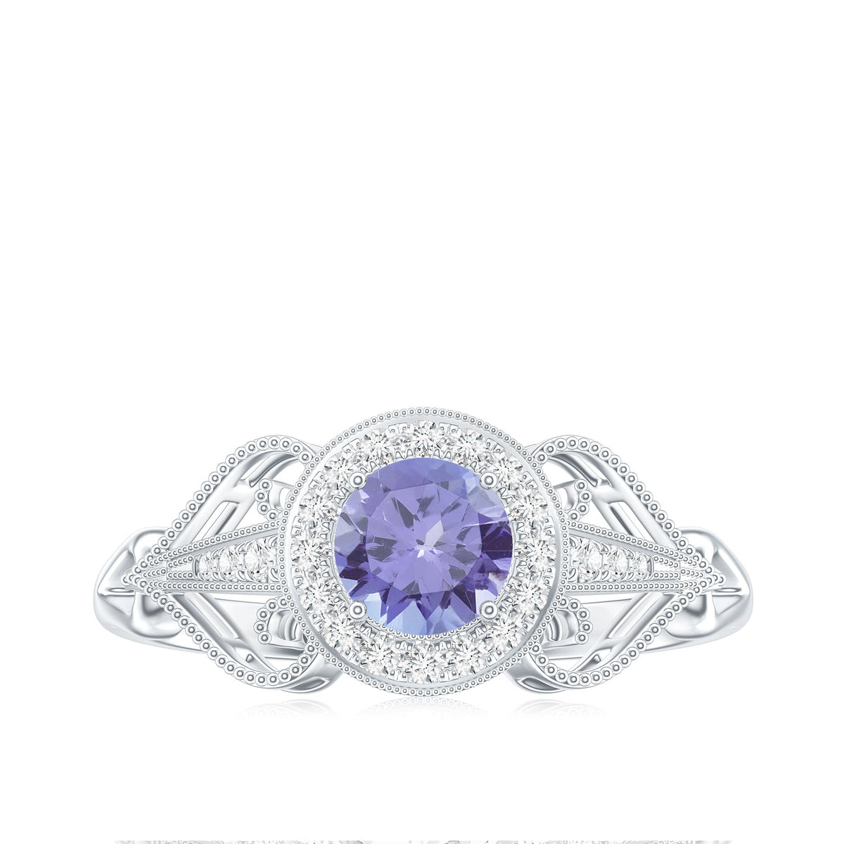 Natural Tanzanite Retro Engagement Ring with Diamond