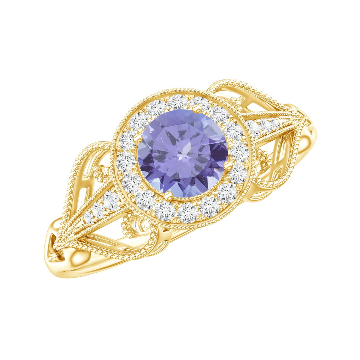 Natural Tanzanite Retro Engagement Ring with Diamond