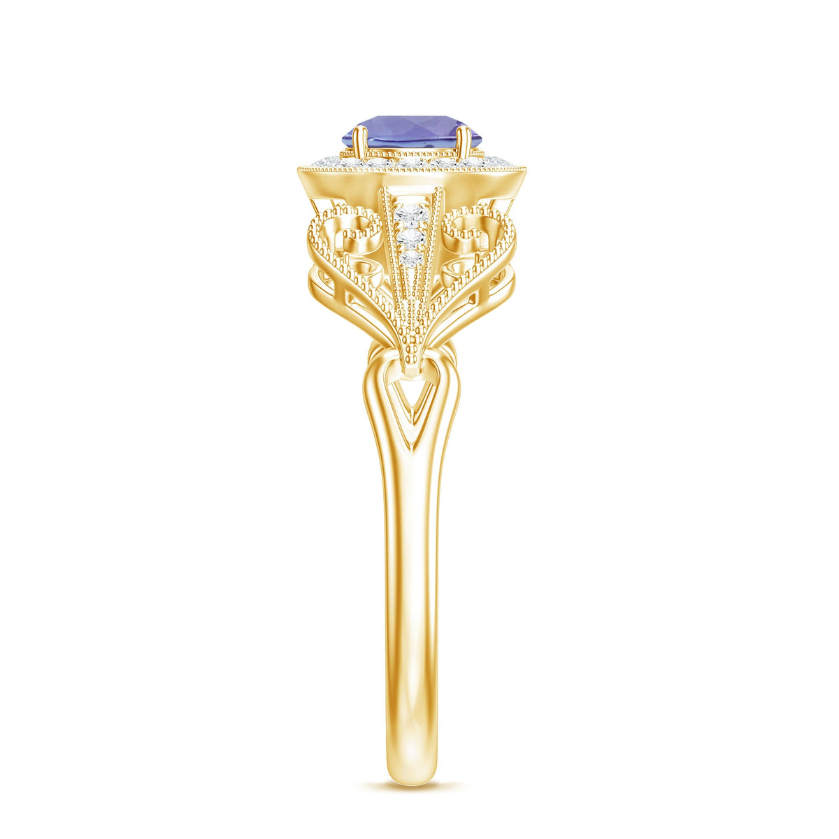 Natural Tanzanite Retro Engagement Ring with Diamond