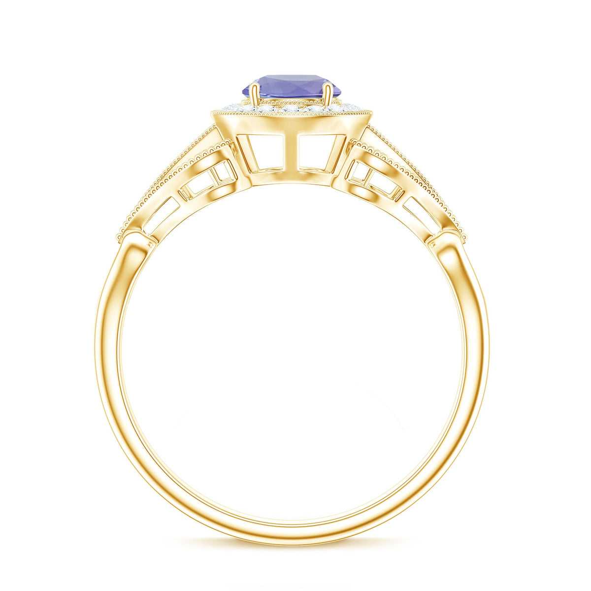 Natural Tanzanite Retro Engagement Ring with Diamond