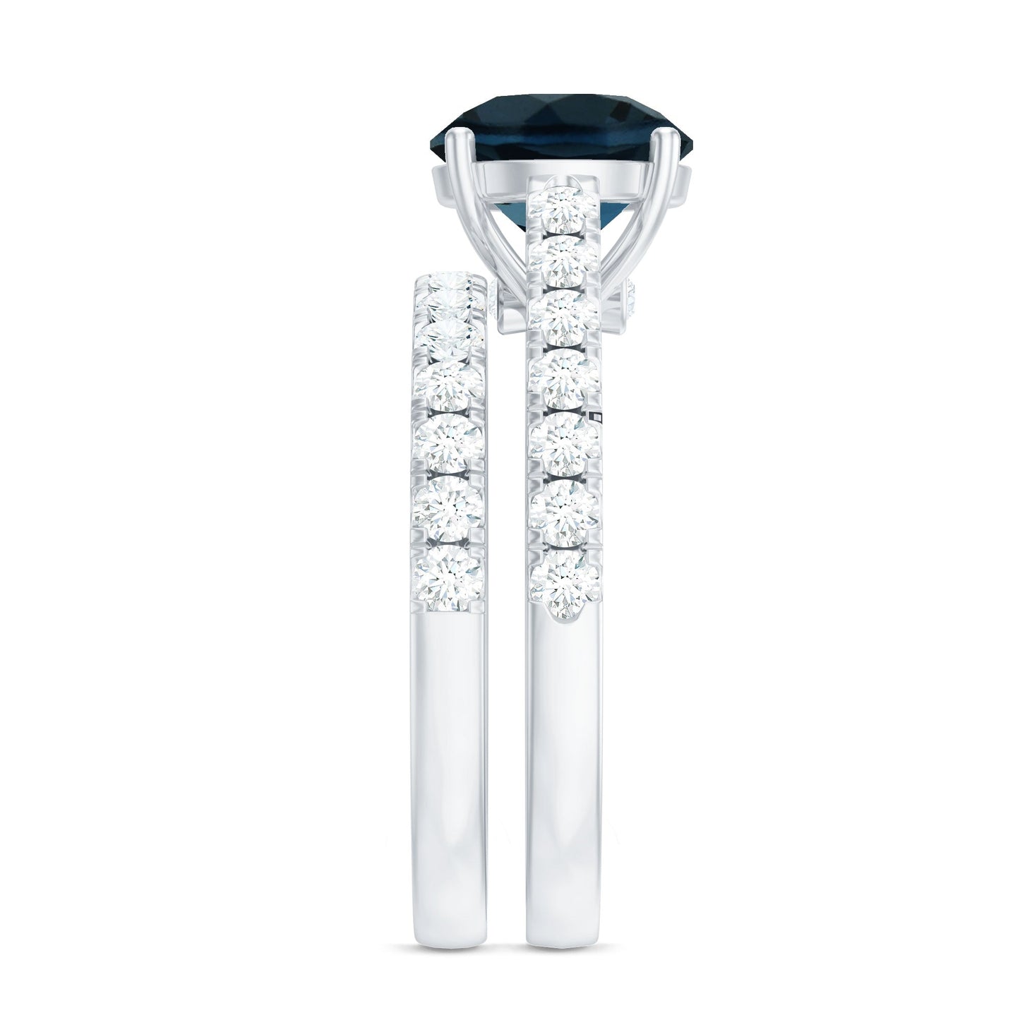 2 Carat Round London Blue Topaz Solitaire Rings Set with Moissanite Band