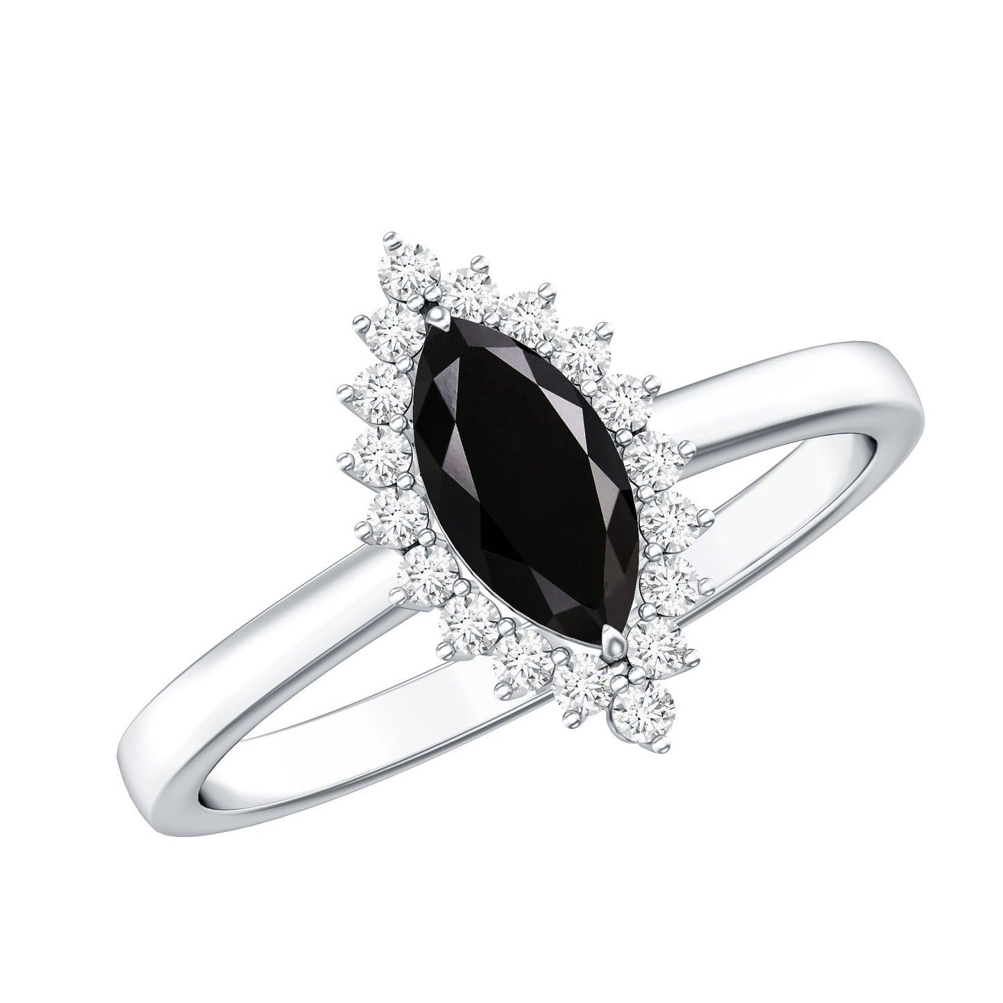 Certified 0.8 Carat Lab Grown Black Diamond Marquise Engagement Ring with Halo