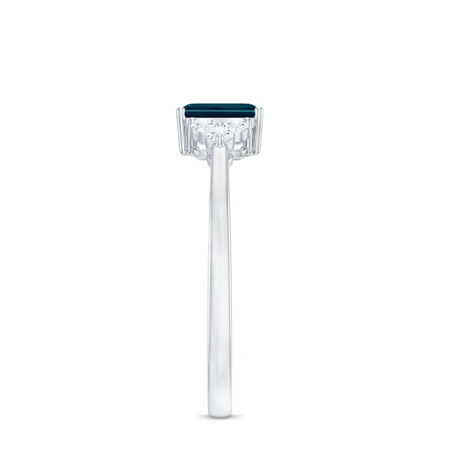 Emerald Cut London Blue Topaz Engagement Ring with Diamond Trio