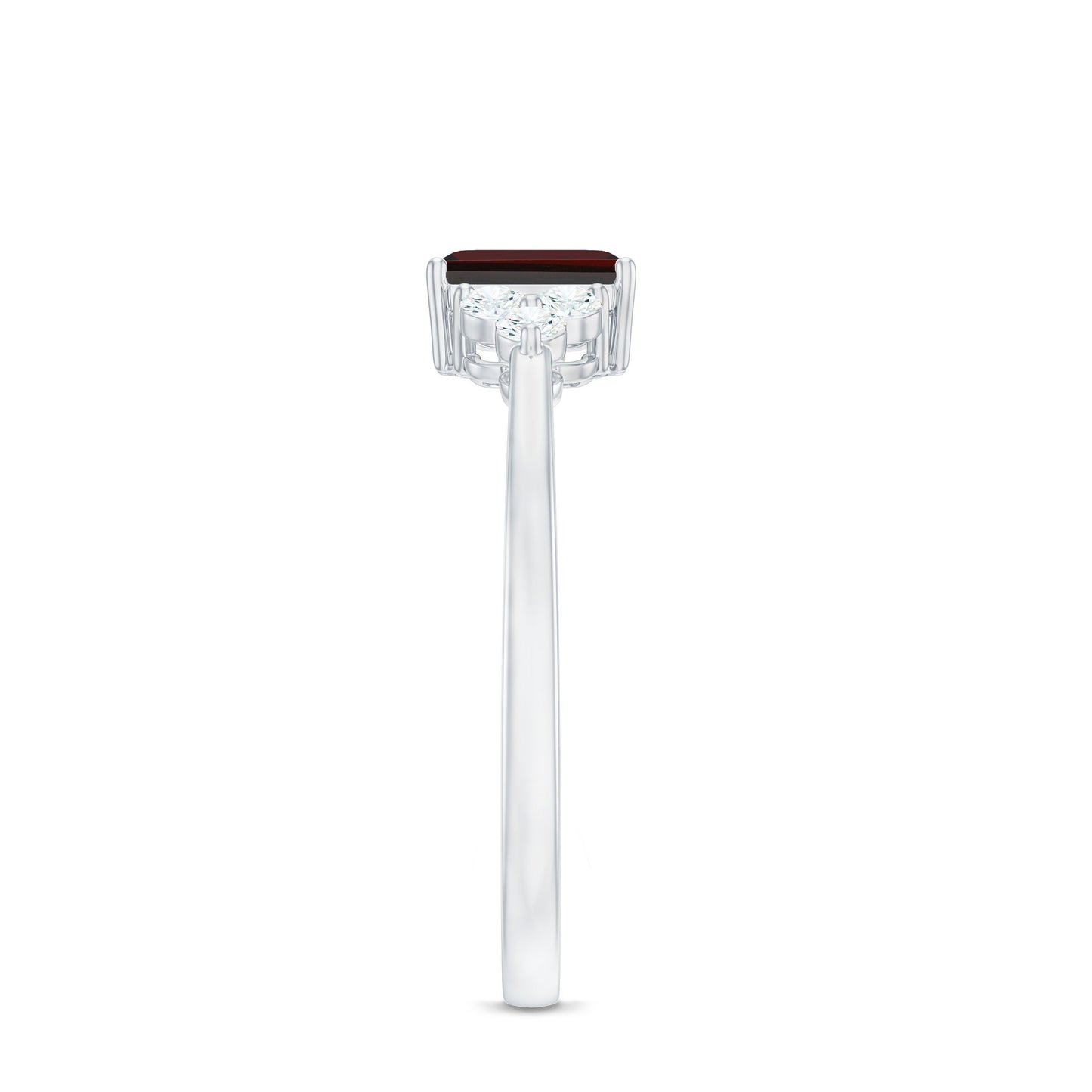 Certified Natural Garnet Emerald Cut Engagement Ring With Diamond Trio